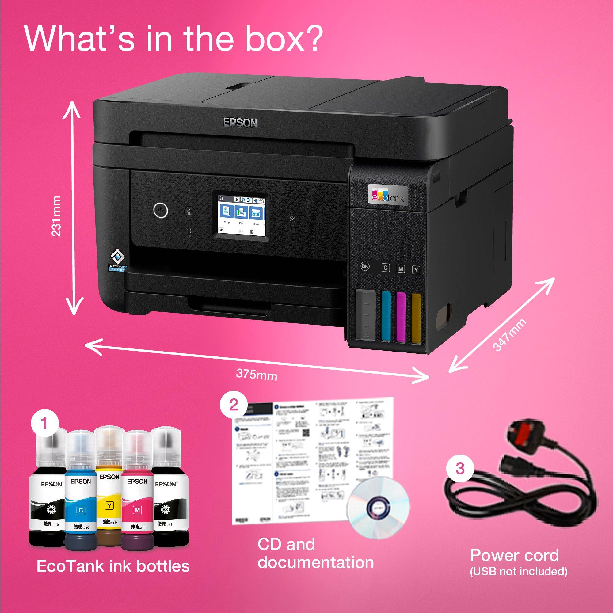 EcoTank ET-4850 A4 Multifunction Wi-Fi Ink Tank Printer, With Up To 3 Years Of Ink Included* whats in the box