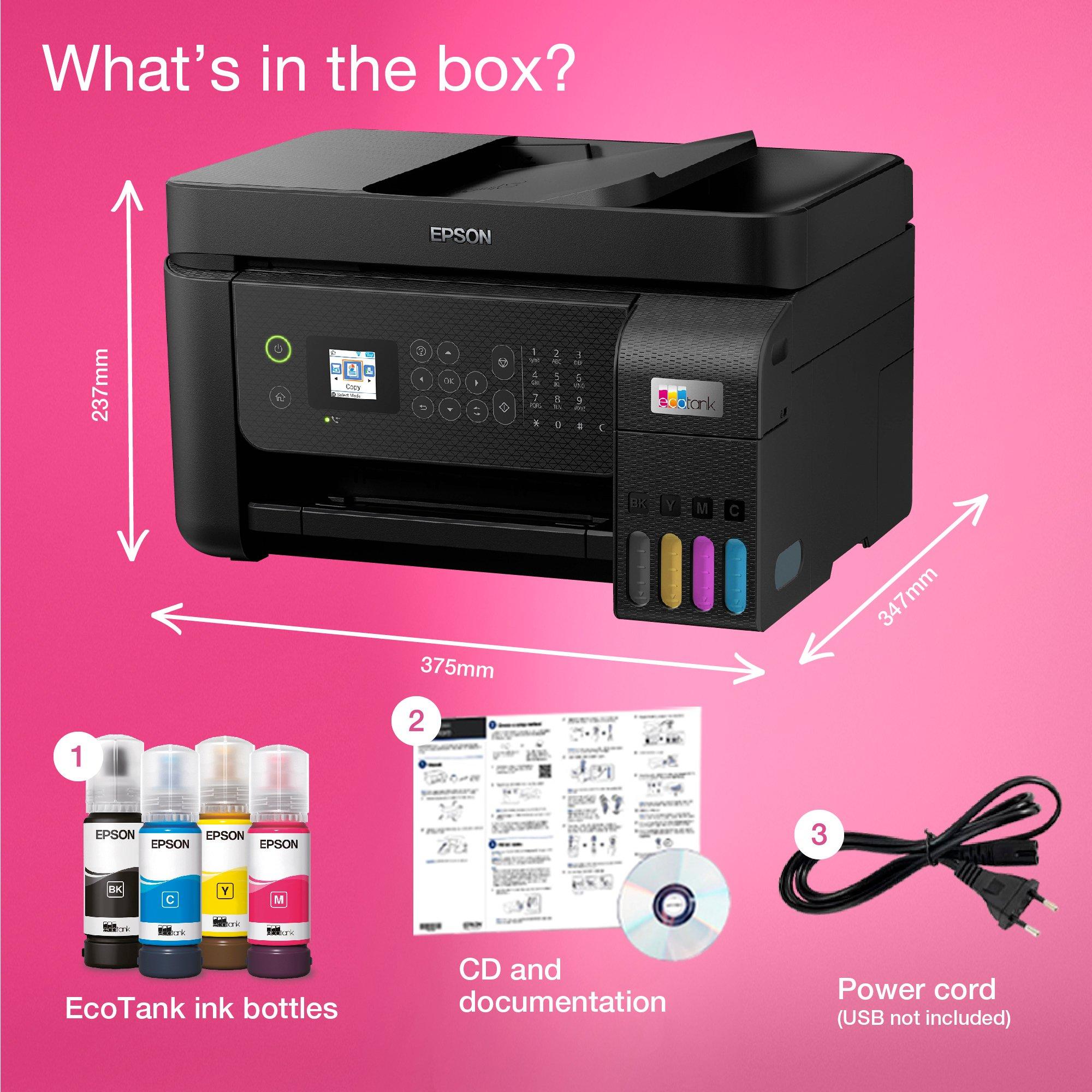 EcoTank ET-4800 A4 Multifunction Wi-Fi Ink Tank Printer, With Up To 3 Years Of Ink Included* whats in the box