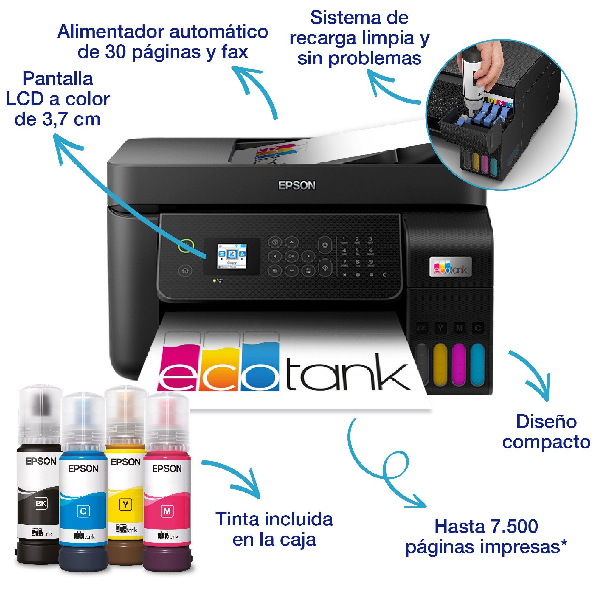 Epson EcoTank ET-4800 Impresora inalámbrica de inyección de tinta a color  Supertank todo en uno, color blanco, impresión de copia y fax - 10.0 ppm