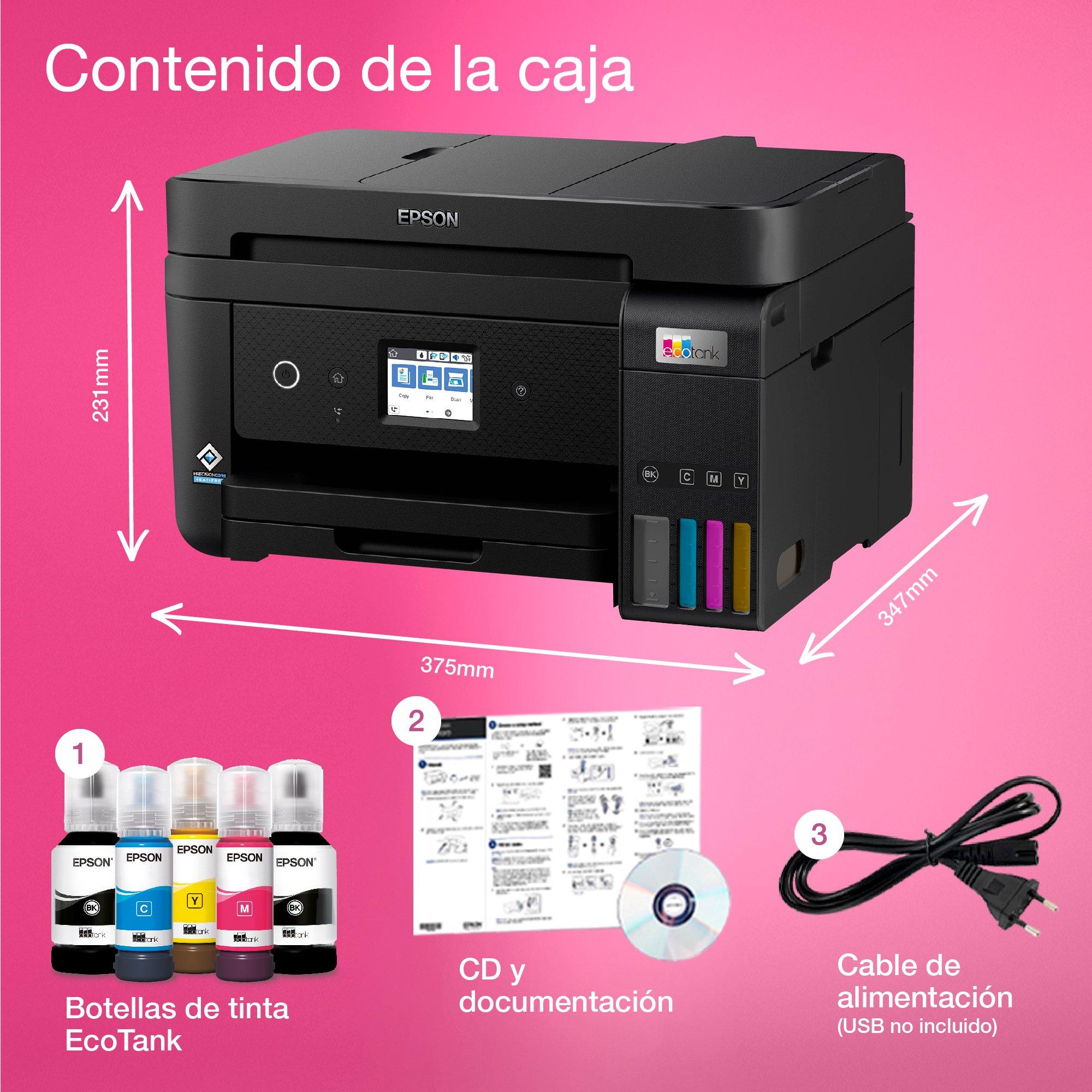 Impresora multifunción EcoTank ET-4850 A4 con depósito de tinta, conexión Wi-Fi y hasta 3 años de tinta incluida whats in the box