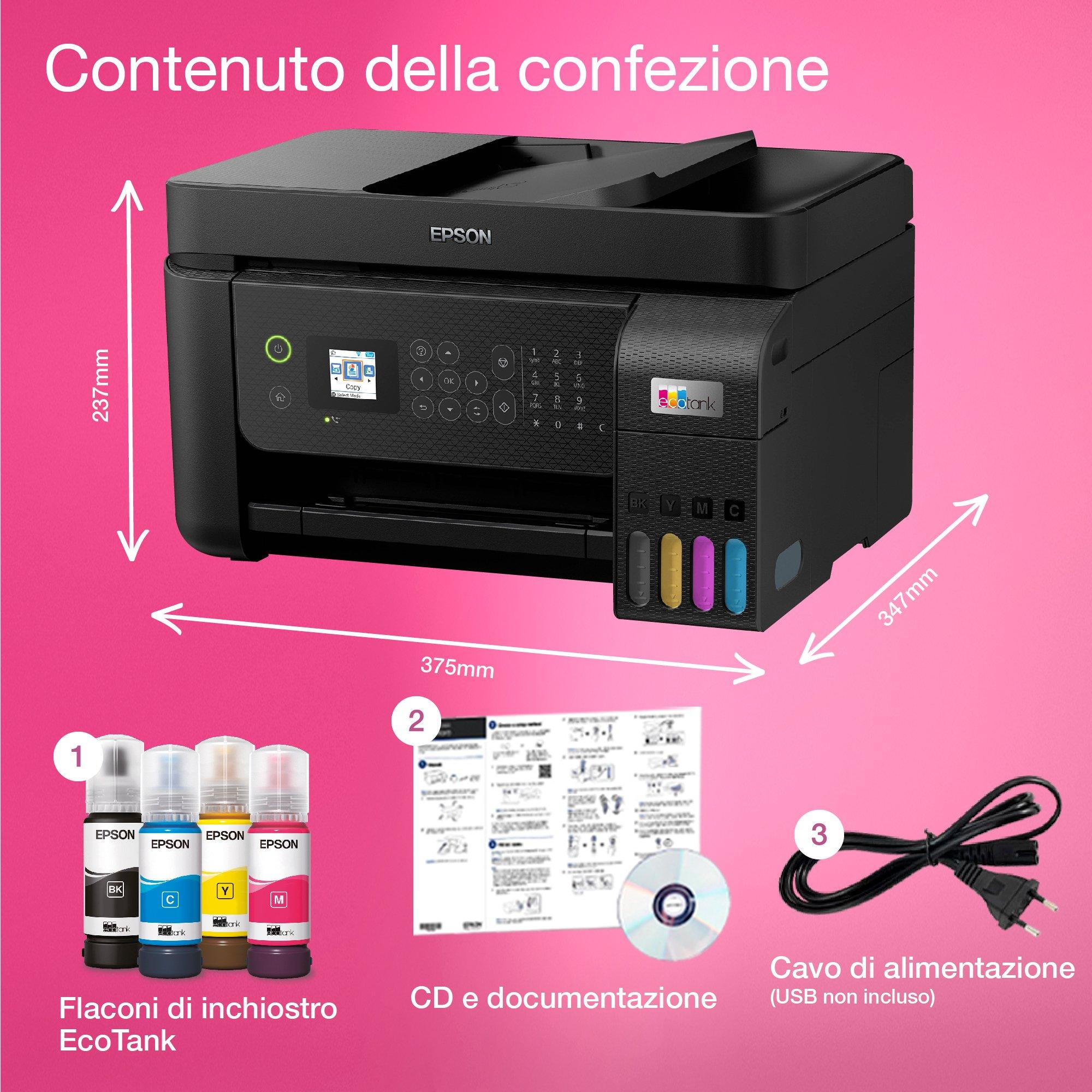 EcoTank ET-4850 stampante multifunzione A4 Wi-Fi con serbatoi di inchiostro, fino a 3 anni di inchiostro ‭inclusi‭ whats in the box