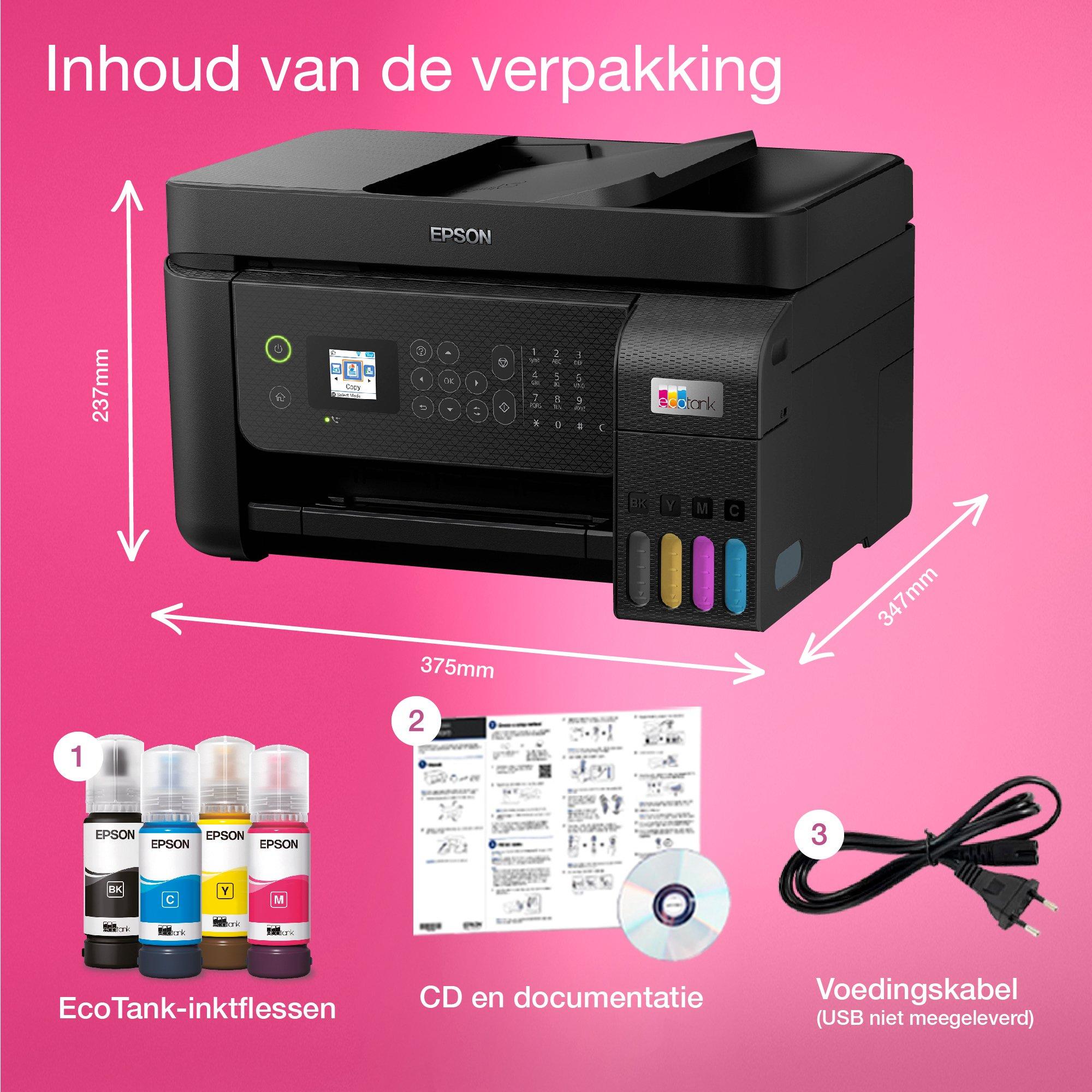 EcoTank ET-4800 multifunctionele A4 Wi-Fi-printer met inkttank, inclusief tot 3 jaar inkt whats in the box
