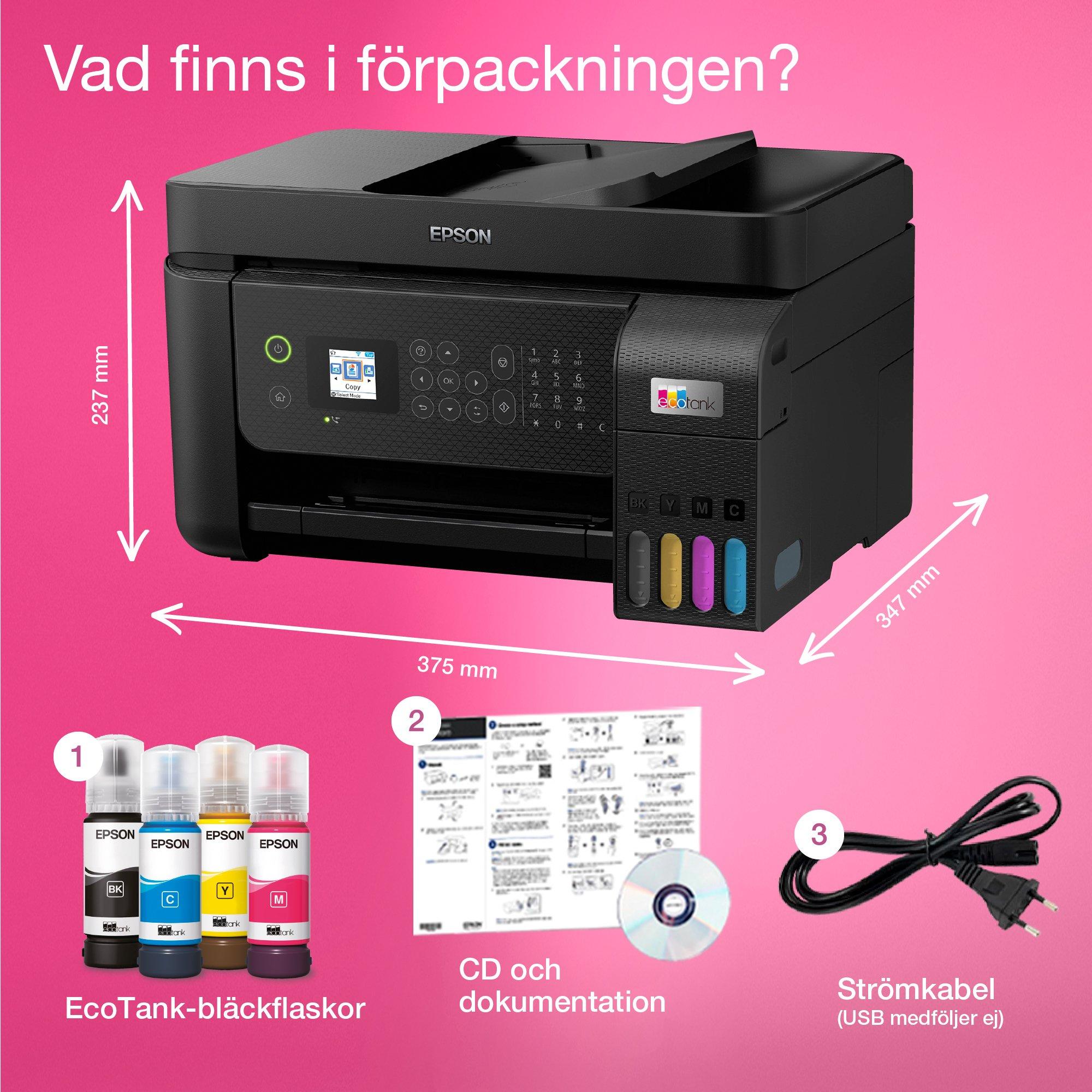 EcoTank ET-4800 A4-multifunktionsskrivare med Wi-Fi och bläckbehållare. Bläck för upp till tre års användning ingår whats in the box