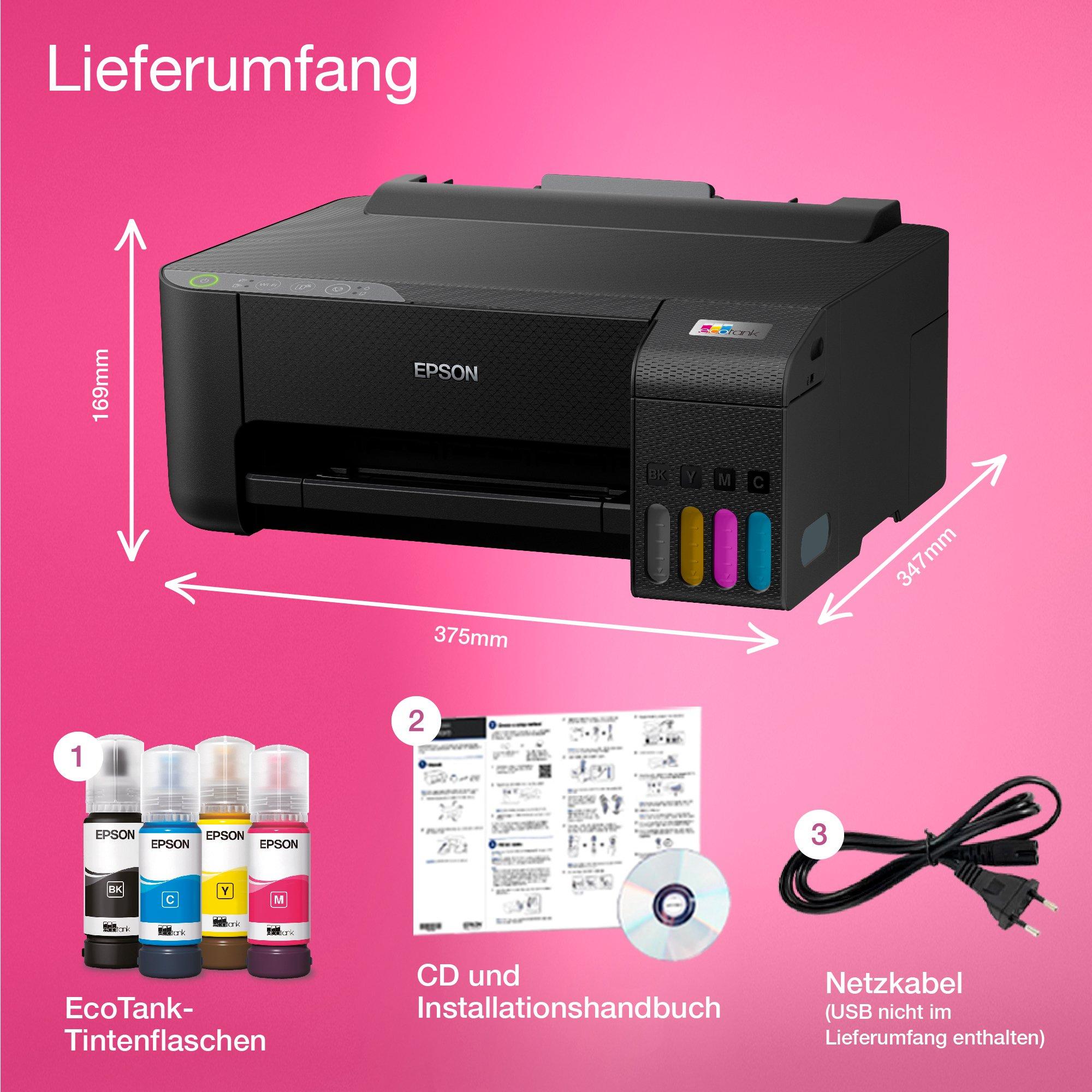 EcoTank ET-1810 A4-Wi-Fi-Tintentankdrucker, mit einem im Lieferumfang enthaltenen Vorrat an Tinten von bis zu 3 Jahren whats in the box