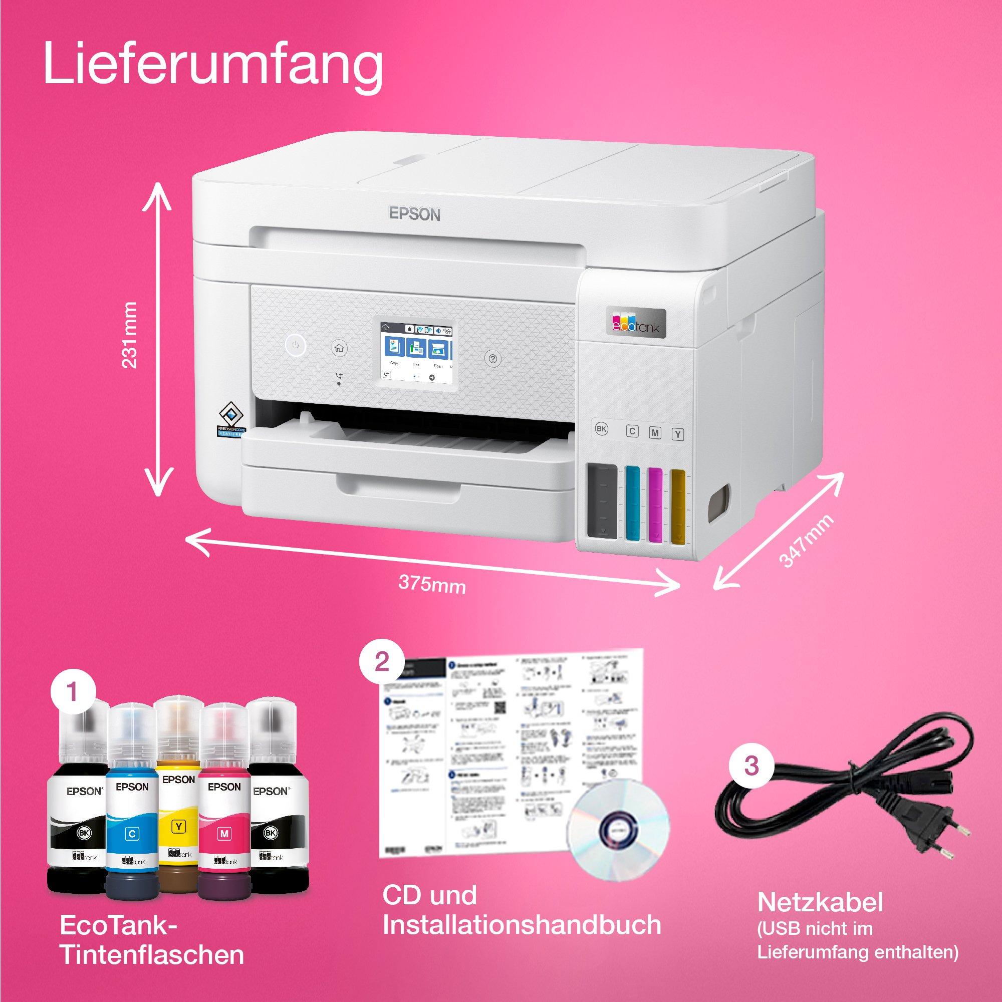 EcoTank ET-4856 A4-Multifunktions-Wi-Fi-Tintentankdrucker, mit einem im Lieferumfang enthaltenen Vorrat an Tinten für bis zu 3 Jahre whats in the box