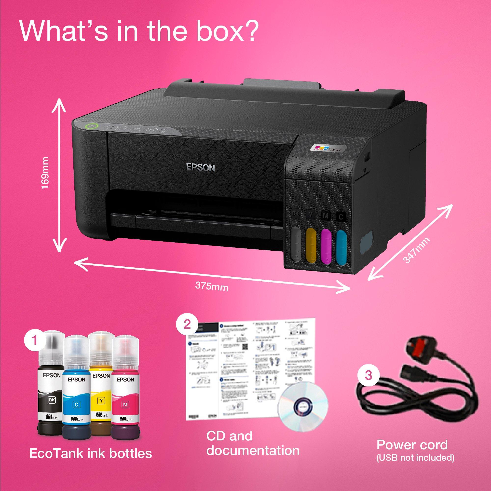 EcoTank ET-1810 A4 Wi-Fi Ink Tank Printer, With Up To 3 Years Of Ink Included whats in the box