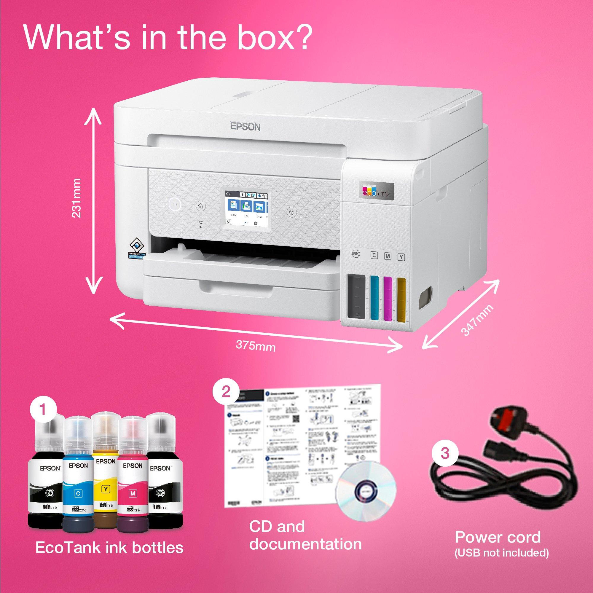 EcoTank ET-4856 A4 Multifunction Wi-Fi Ink Tank Printer, With Up To 3 Years Of Ink Included* whats in the box