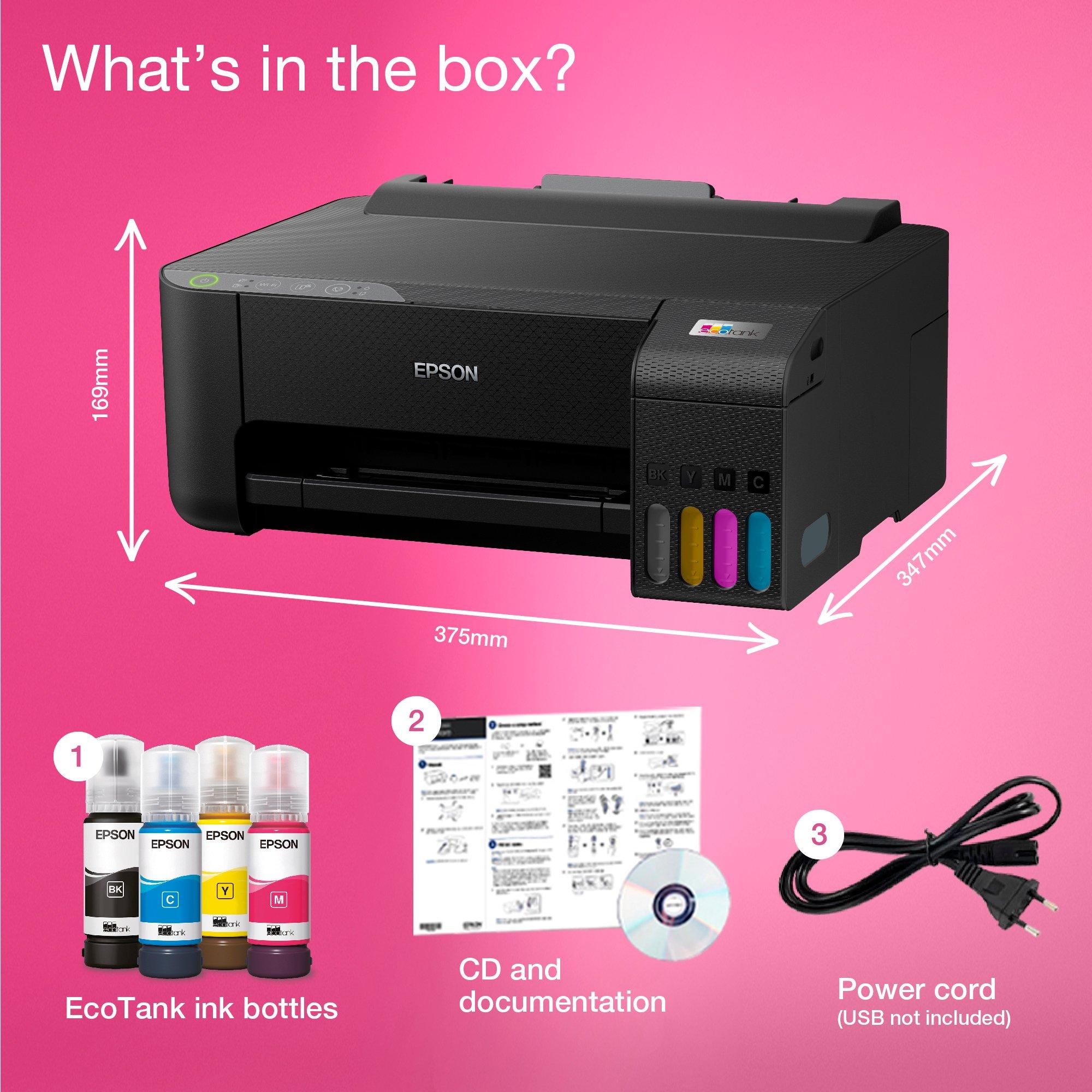 EcoTank ET-1810 A4 Wi-Fi Ink Tank Printer, With Up To 3 Years Of Ink Included whats in the box