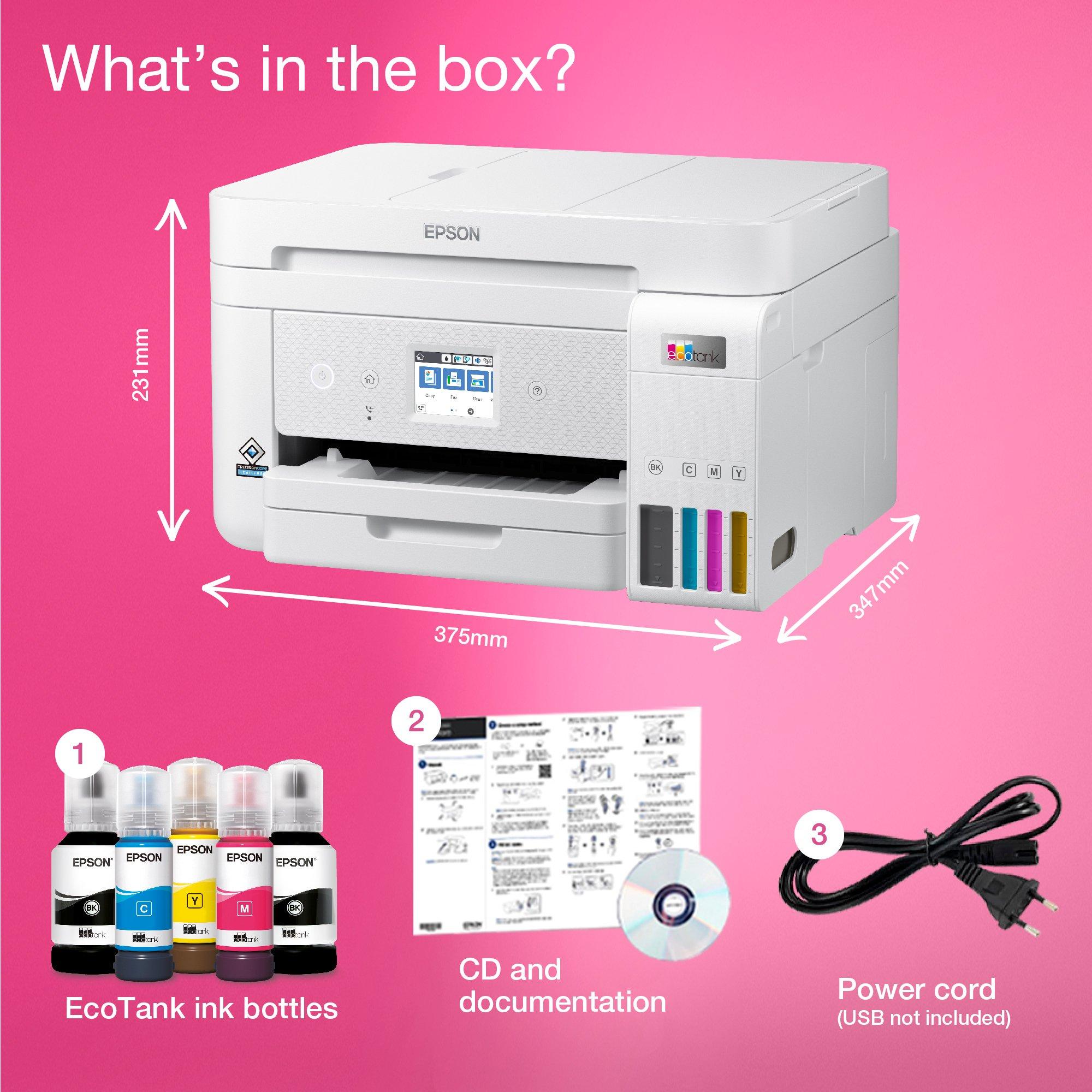 EcoTank ET-4856 A4 Multifunction Wi-Fi Ink Tank Printer, With Up To 3 Years Of Ink Included* whats in the box