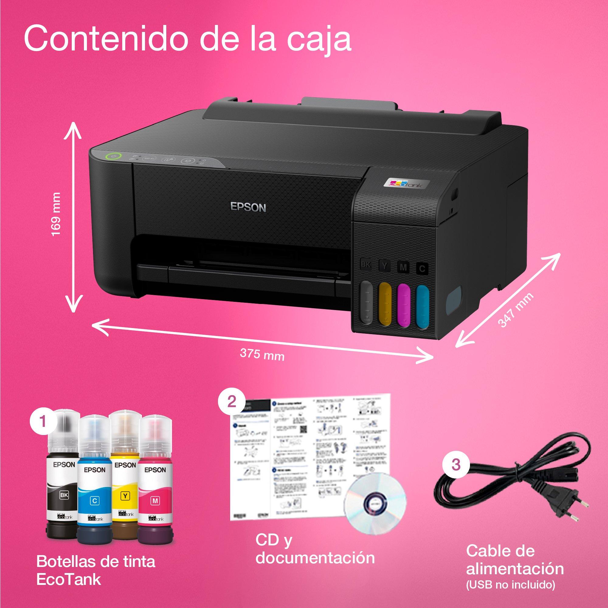 Impresora EcoTank ET-1810 A4 con depósito de tinta, conexión Wi-Fi y hasta 3 años de tinta incluida whats in the box