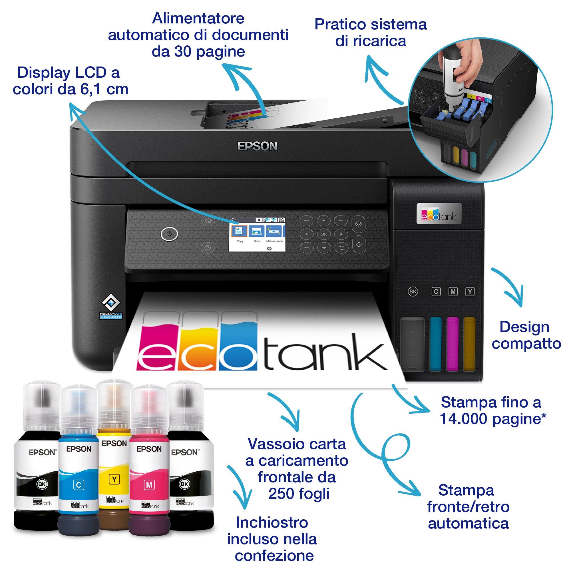 EcoTank ET-4810 Stampante Multifunzione 4-in-1 A4, Serbatoi Ricaricabili  Alta Capacità, include 4 Flaconi di inchiostro