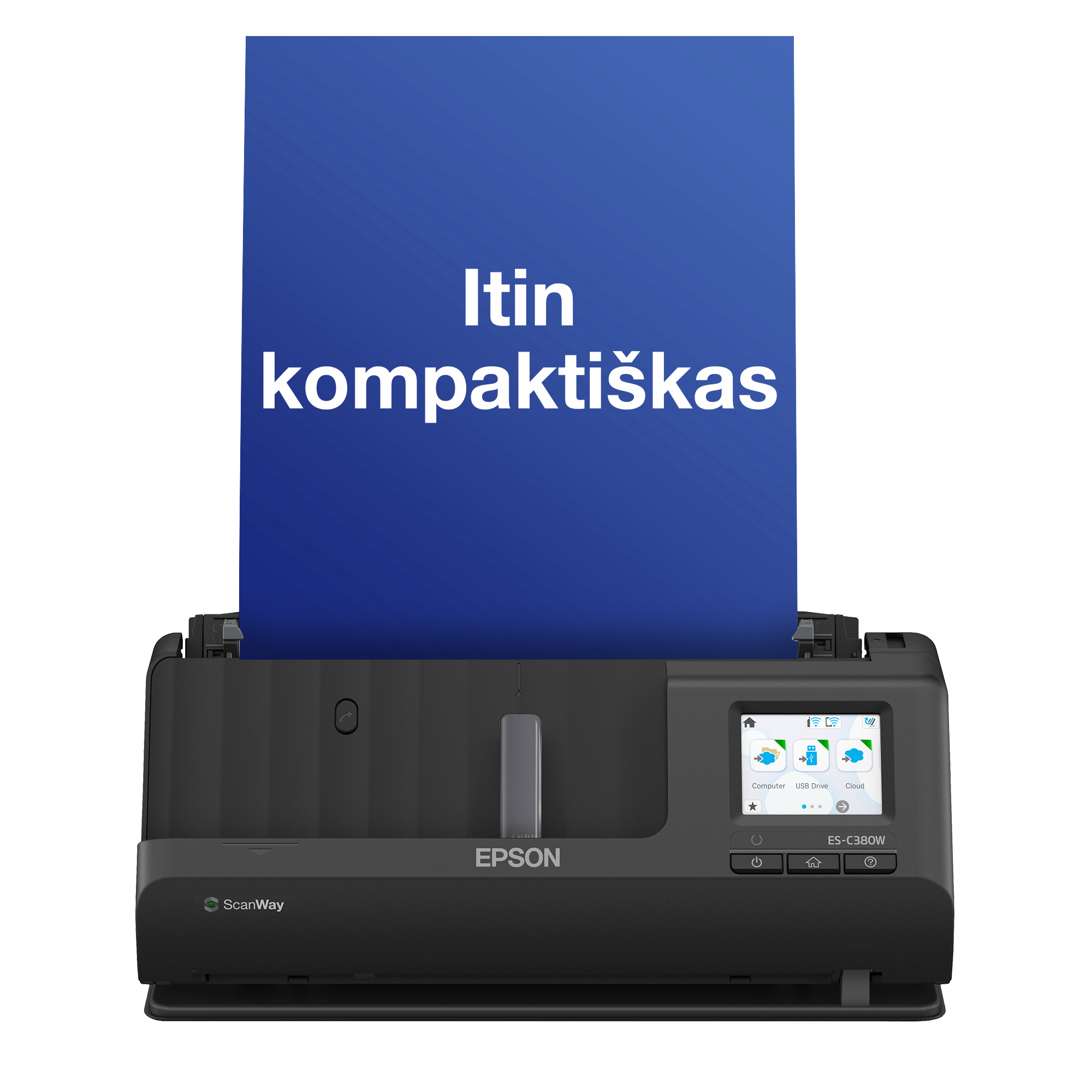 ES-C380W A4 formato kompaktiškas dokumentų skaitytuvas su „Wi-Fi“ ryšiu ir U formos lapų nuskaitymo keliu