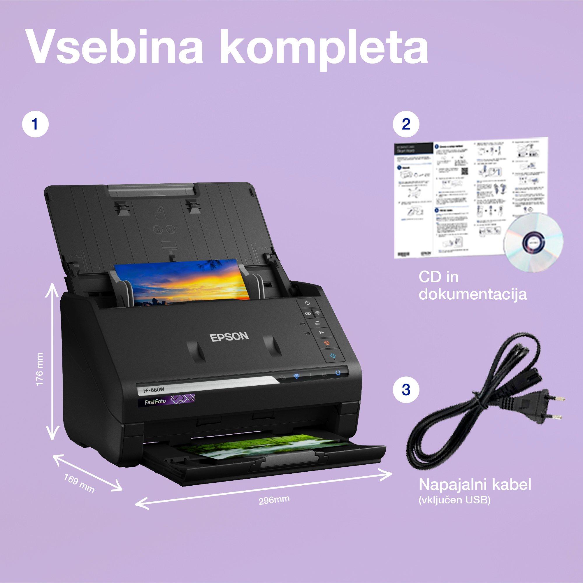 Hitri samodejni optični bralnik fotografij FastFoto FF-680W A4 s povezljivostjo Wi-Fi whats in the box