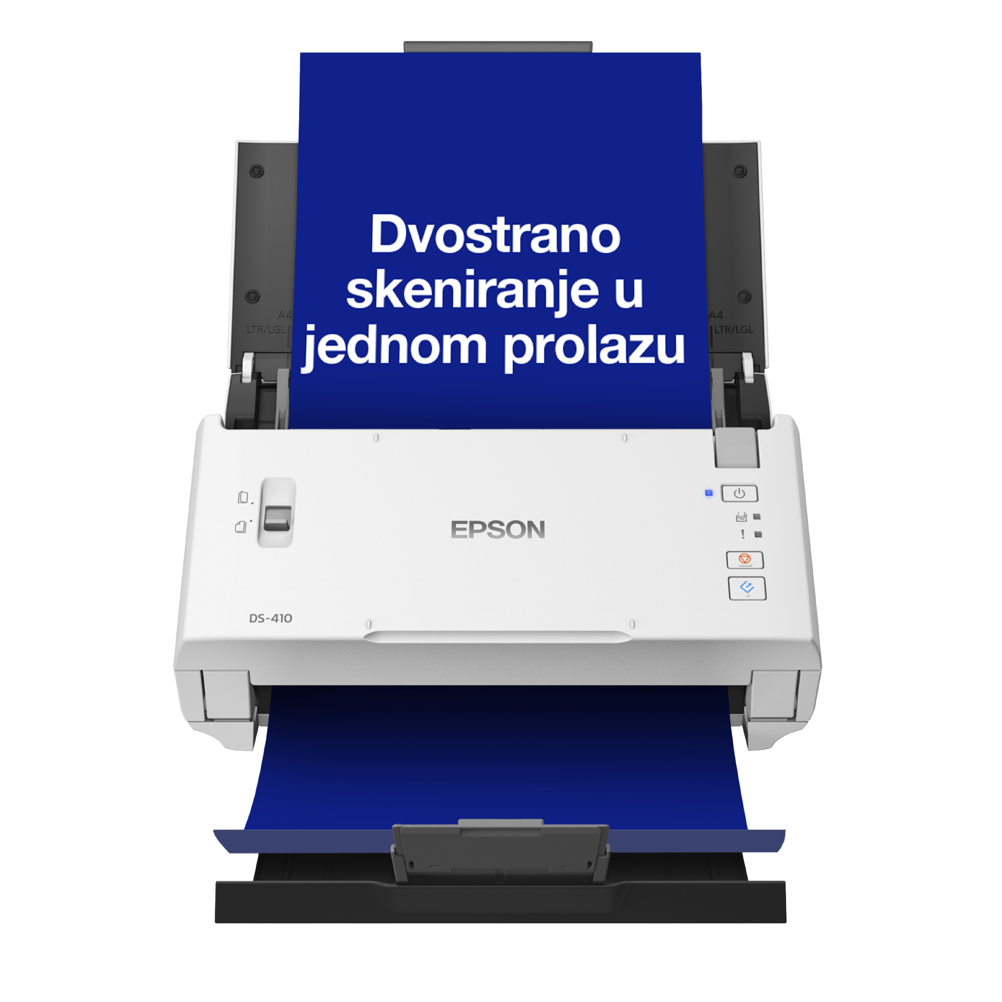 WorkForce DS-410, kompaktni poslovni skener formata A4 sa mehanizmom uvlačenja papira, automatskim ubacivačem za 50 listova i softverom Document Capture Pro kompanije Epson