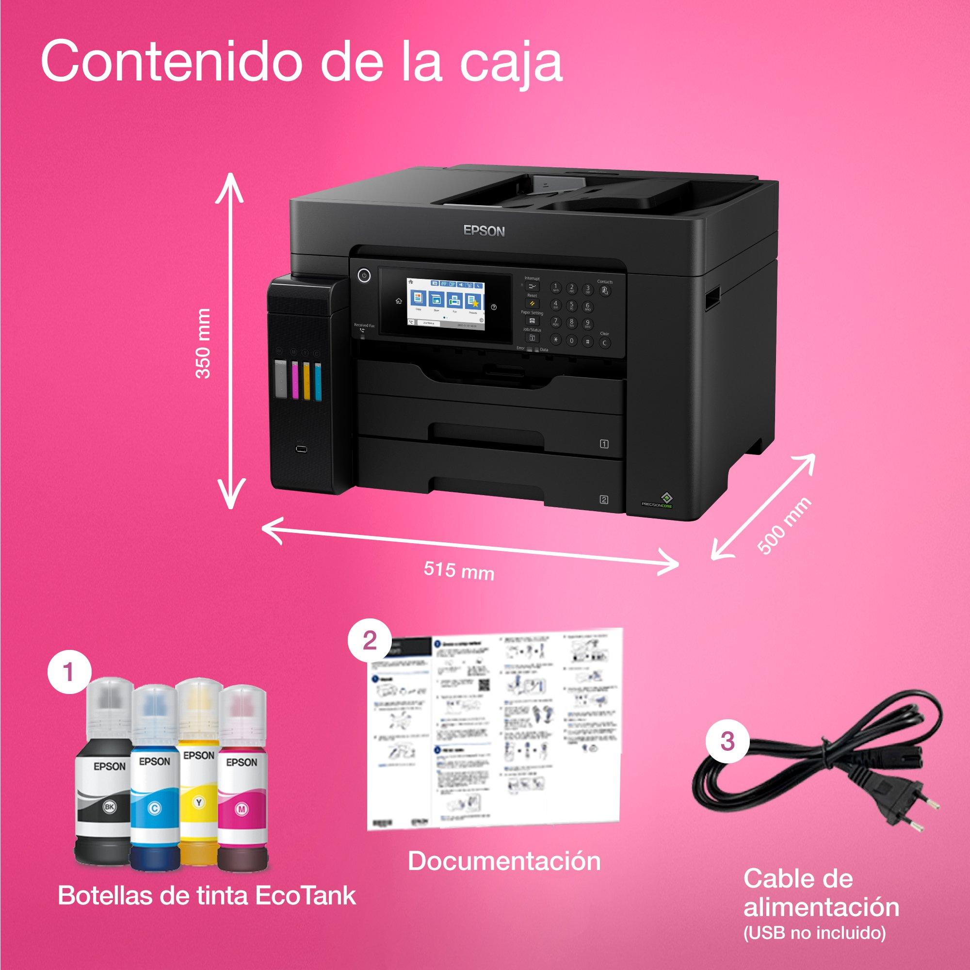 Impresora multifunción EcoTank ET-16655 A3+ con depósito de tinta, conexión Wi-Fi y fax whats in the box