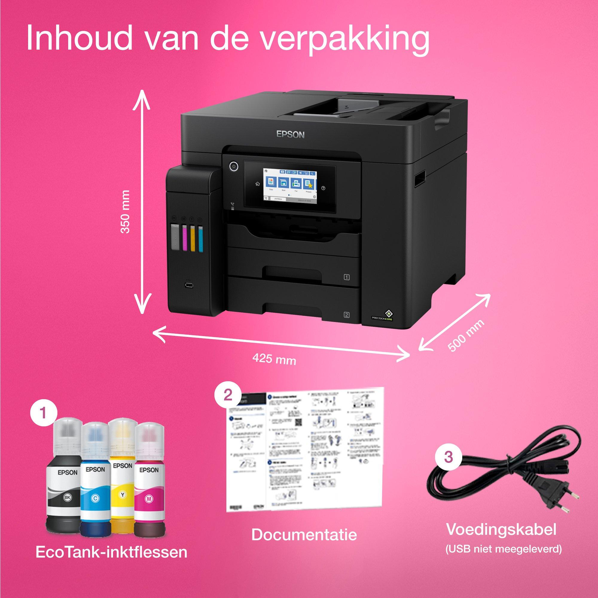 EcoTank ET-5850 A4 multifunctionele Wi-Fi-printer met inkttank en fax whats in the box