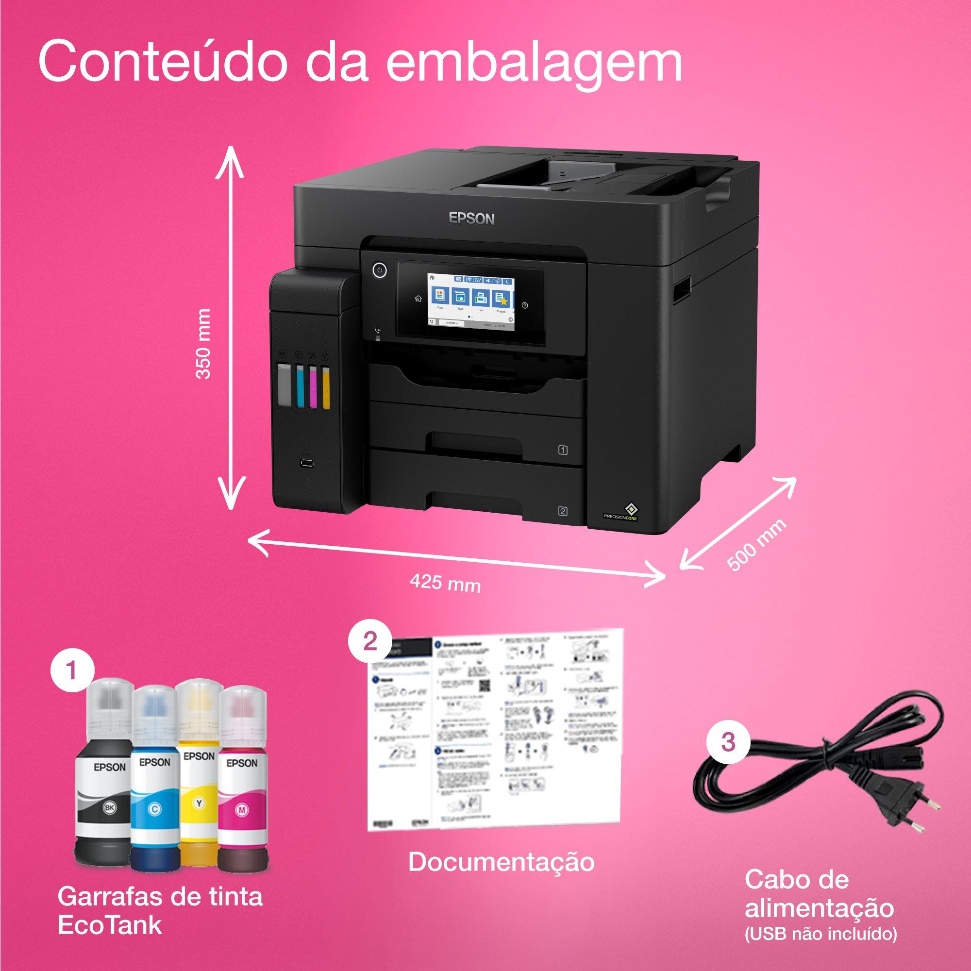 Impressora com tanque de tinta Wi-Fi multifunções com fax EcoTank ET-5800 A4 whats in the box