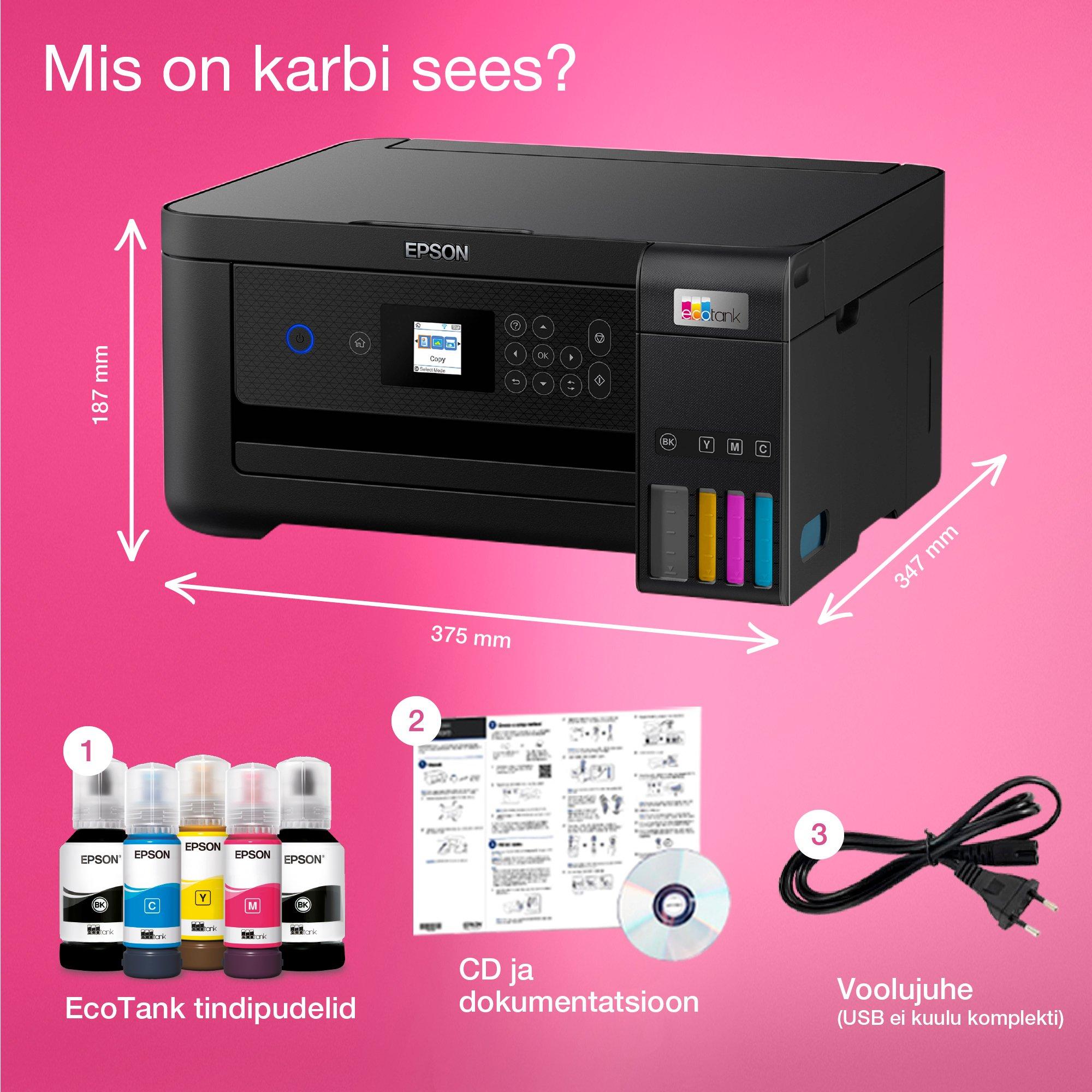 EcoTank L4260 multifunktsionaalne tindimahutiga Wi-Fi A4 printer, kaasas kuni 3 aasta jagu tinti whats in the box