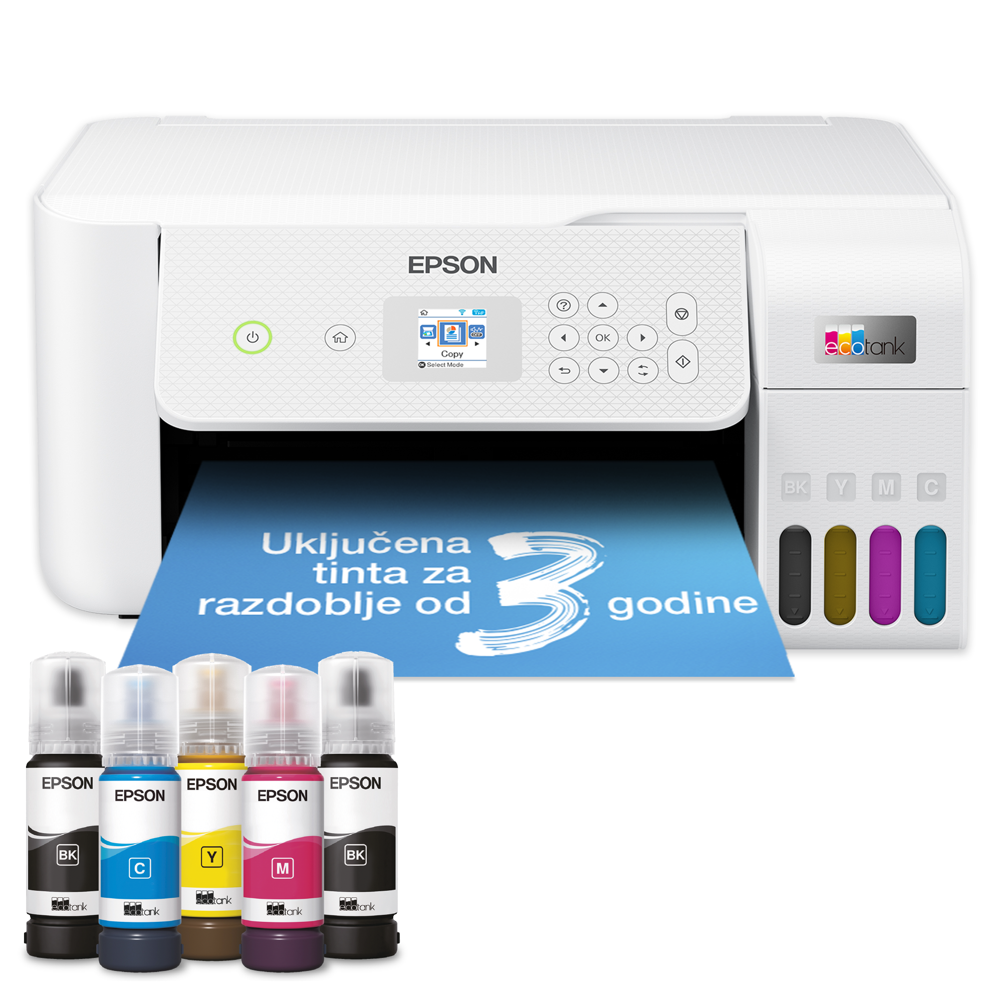 Višenamjenski Wi-Fi pisač EcoTank L3266 za format A4, sa spremnikom za tintu, uključeno do 3 godine tinte