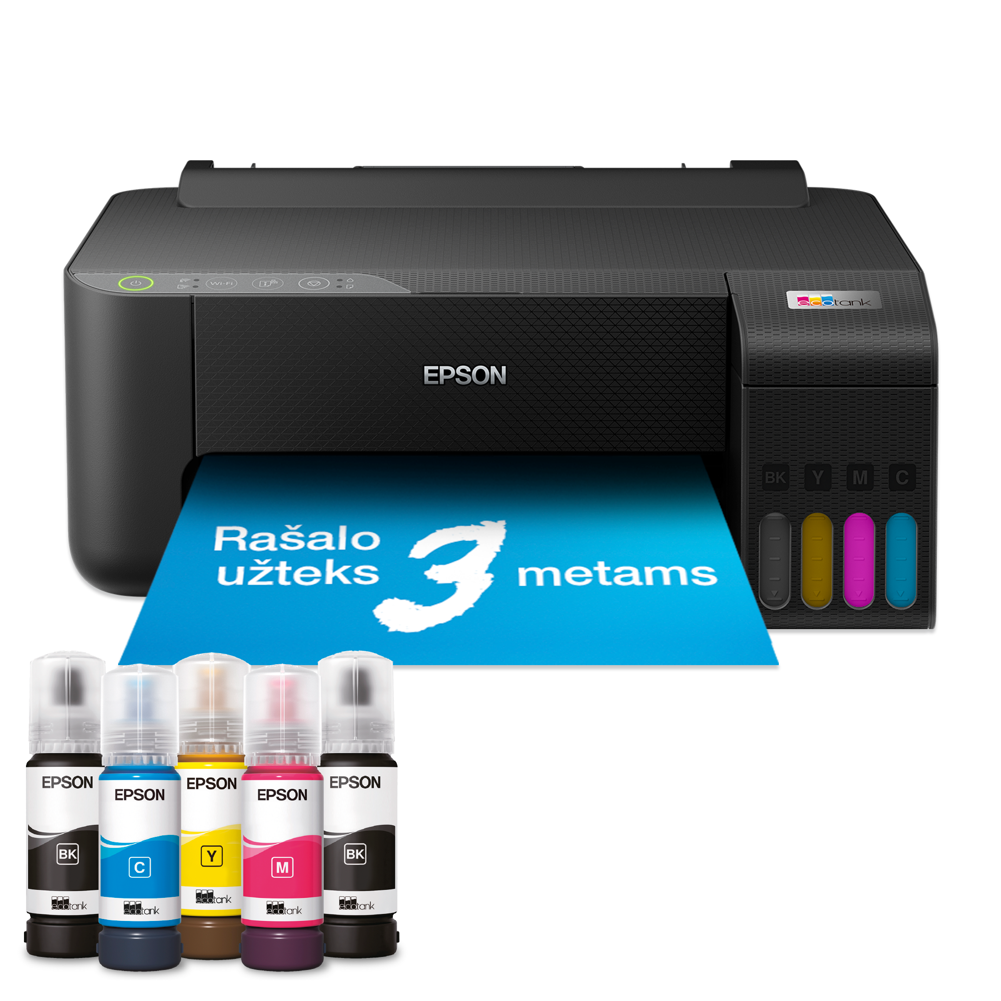 „EcoTank L1250“ A4 spausdintuvas su „Wi-Fi“ ir rašalo talpykla, kurioje rašalo yra tiek, kad pakaks iki 3 metų