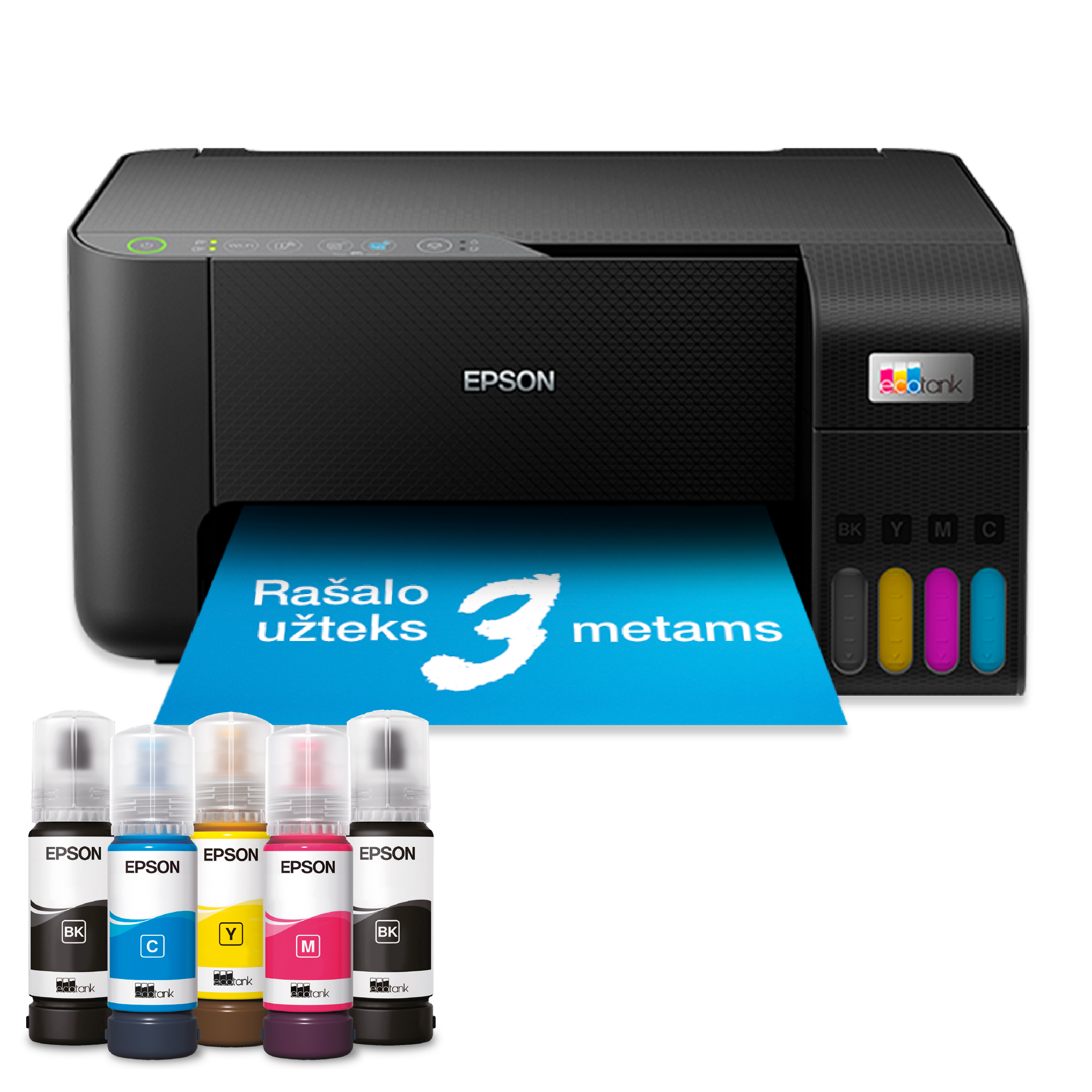 „EcoTank L3250“ daugiafunkcis A4 spausdintuvas su „Wi-Fi“ ir rašalo talpykla, kurioje rašalo yra tiek, kad pakaks iki 3 metų
