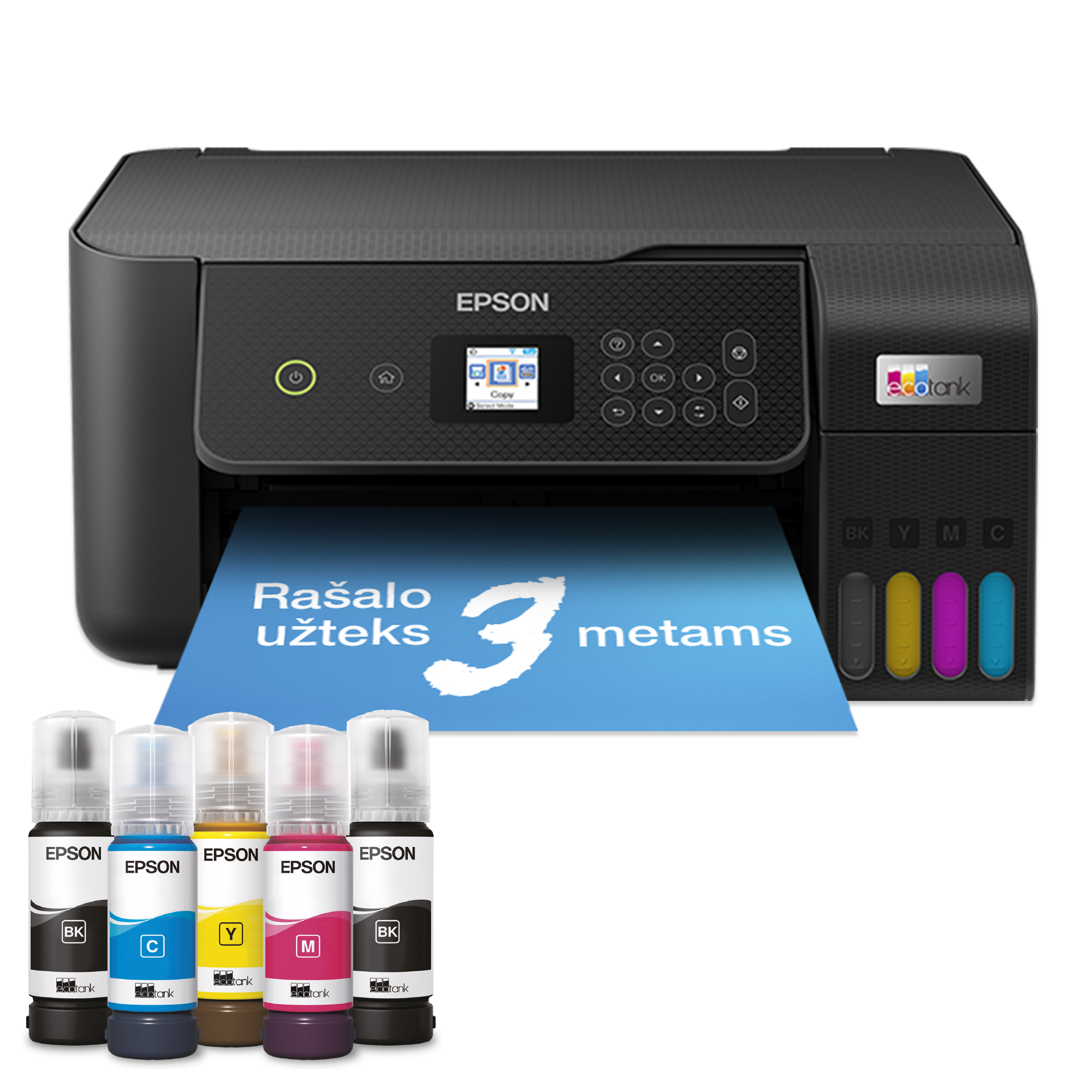 „EcoTank L3260“ daugiafunkcis A4 spausdintuvas su „Wi-Fi“ ir rašalo talpykla, kurioje rašalo yra tiek, kad pakaks iki 3 metų