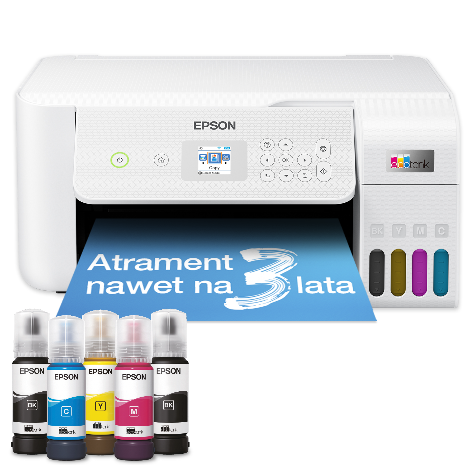 Wielofunkcyjna drukarka A4 EcoTank L3266 z Wi-Fi i pojemnikami na atrament w zestawie oraz zapasem butelek z atramentem nawet do 3 lat[g2][/g2]