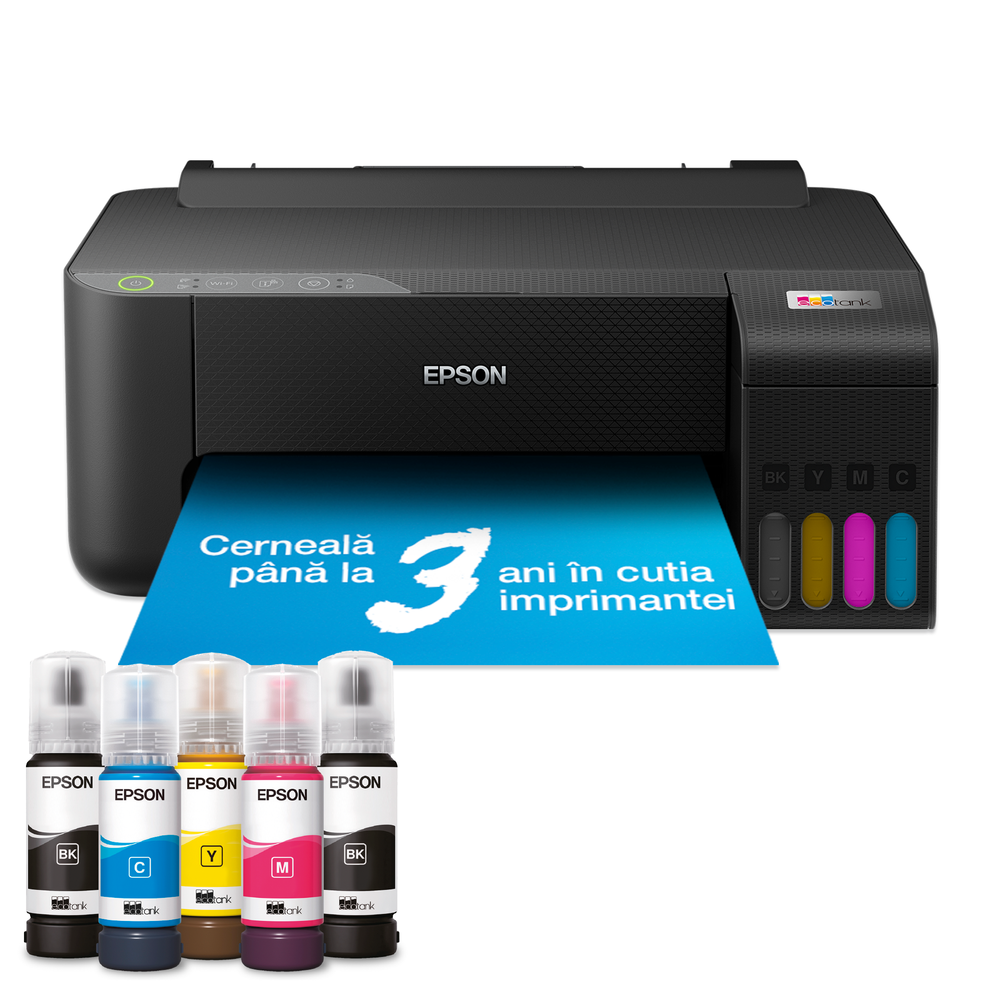 Imprimantă A4 Wi-Fi EcoTank L1250 cu rezervor de cerneală și cerneală pentru utilizare timp de până la 3 ani inclusă în cutie