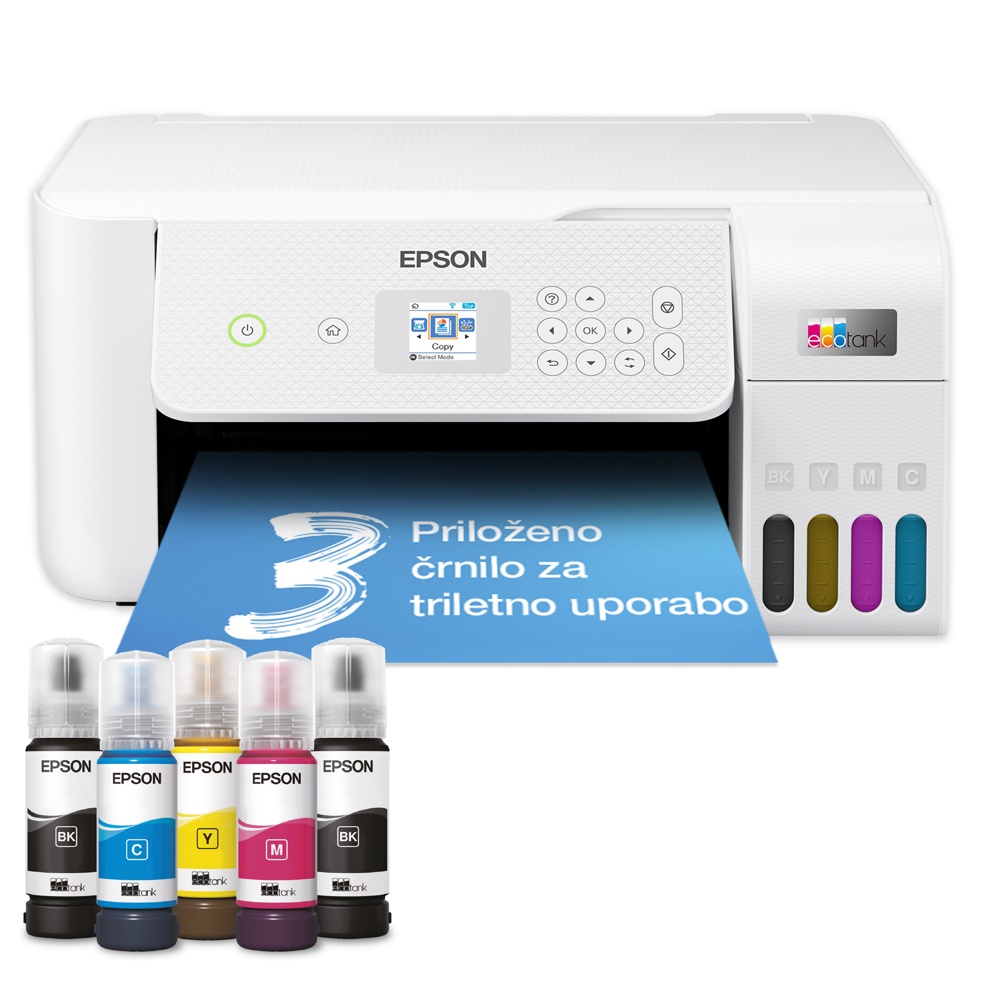 Večnamenski tiskalnik A4 EcoTank L3266 s povezljivostjo Wi-Fi in sistemom posod s črnilom, z vključenim črnilom za do 3 leta