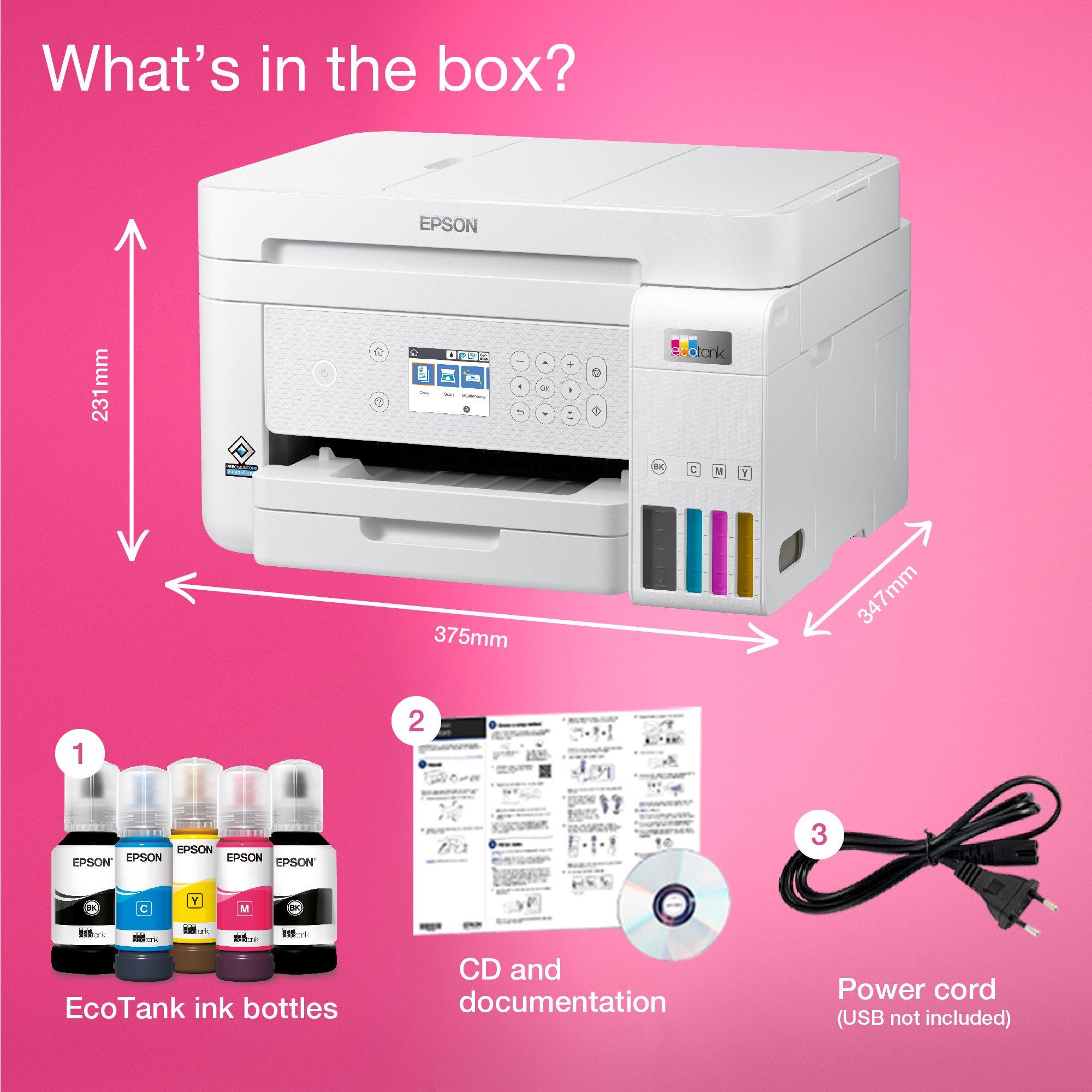 EcoTank L6276 Multifunction Wi-Fi Ink Tank A4 Printer, With Up To 3 Years Of Ink Included whats in the box