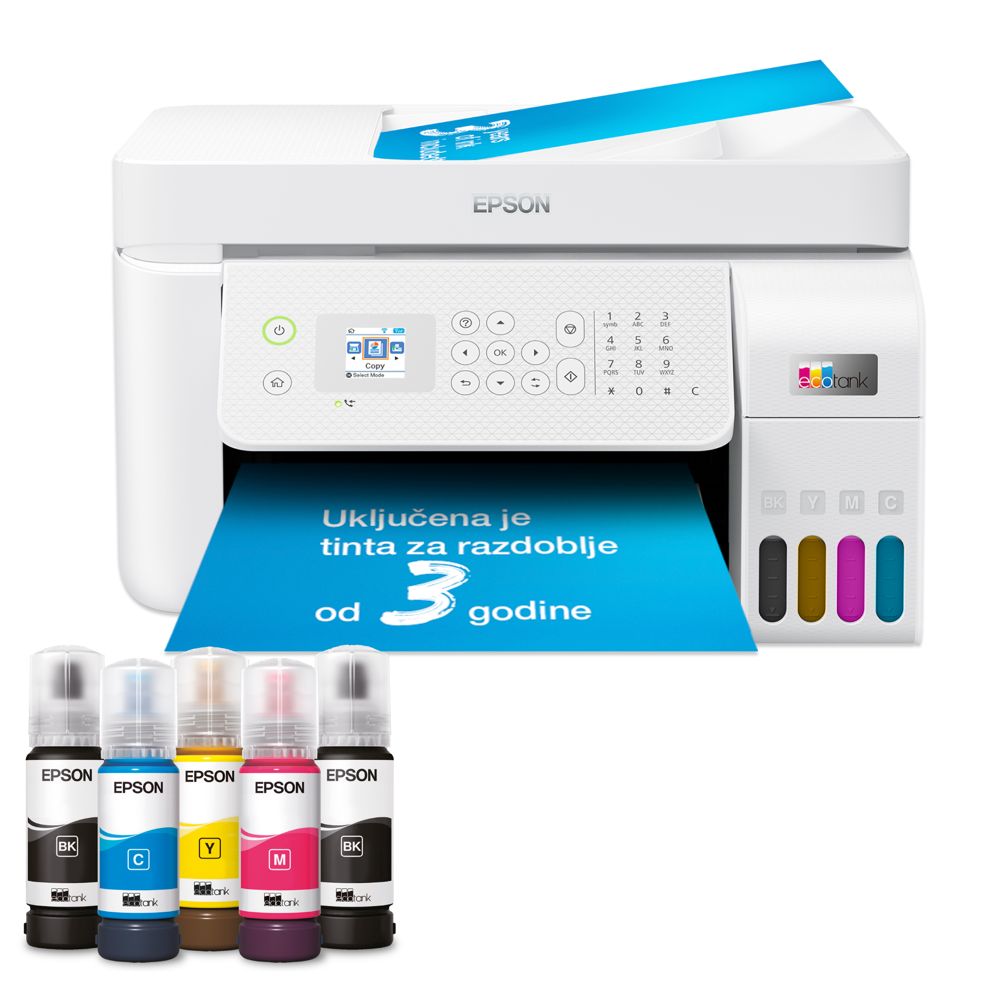 Višenamjenski pisač EcoTank L5296 za format A4 s Wi-Fi vezom i spremnikom za tintu i uključenom tintom za do tri godine