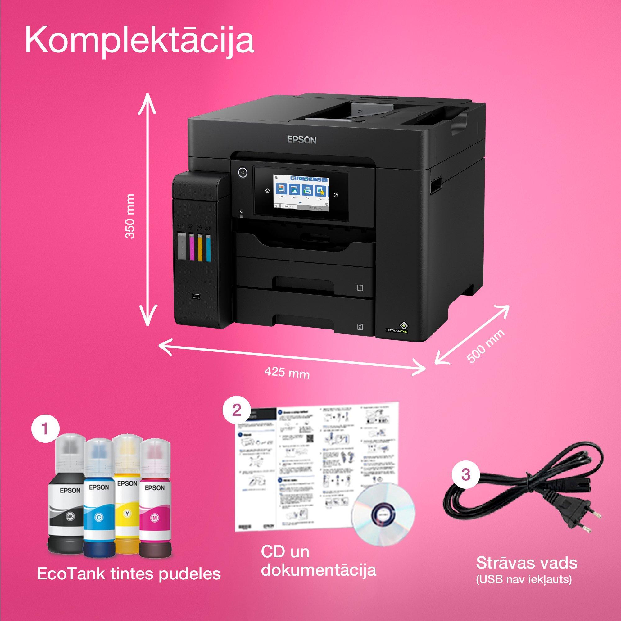 EcoTank L6570 A4 daudzfunkciju Wi-Fi tintes tvertnes printeris ar faksu whats in the box