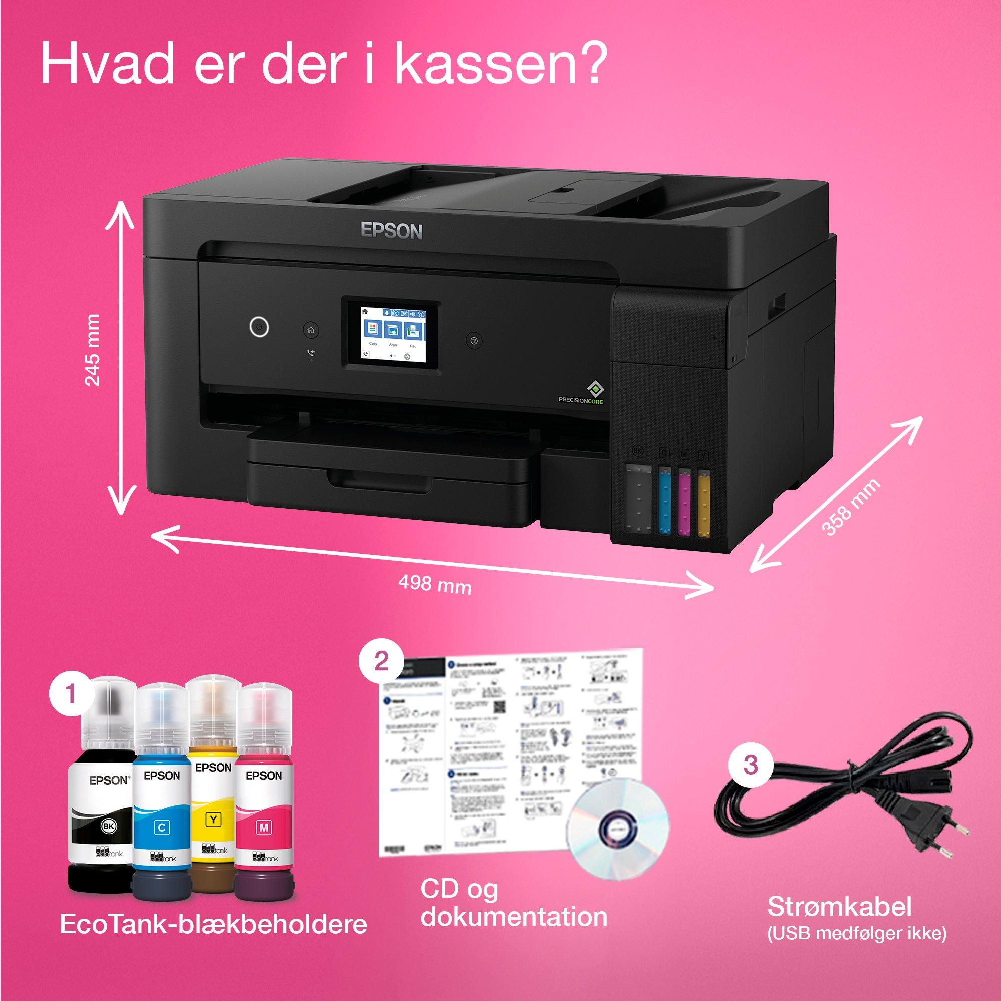 EcoTank ET-15000 A3+ Wi-Fi-multifunktionsprinter med blækbeholder inkl. blæk til ca.  3 års forbrug whats in the box