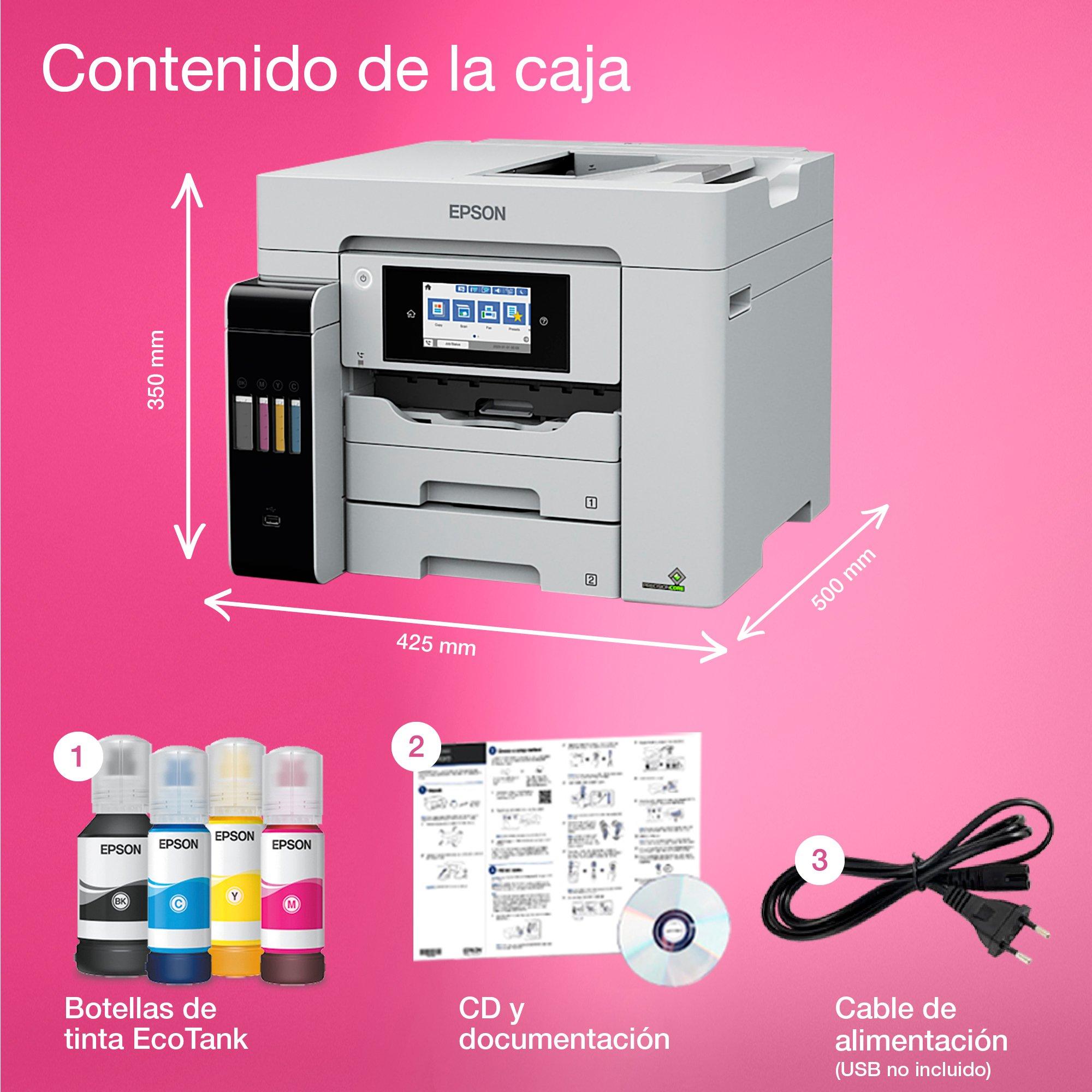 Impresora multifunción EcoTank ET-5880 A4 con depósito de tinta, conexión Wi-Fi y funciones de escaneado, copia y fax whats in the box