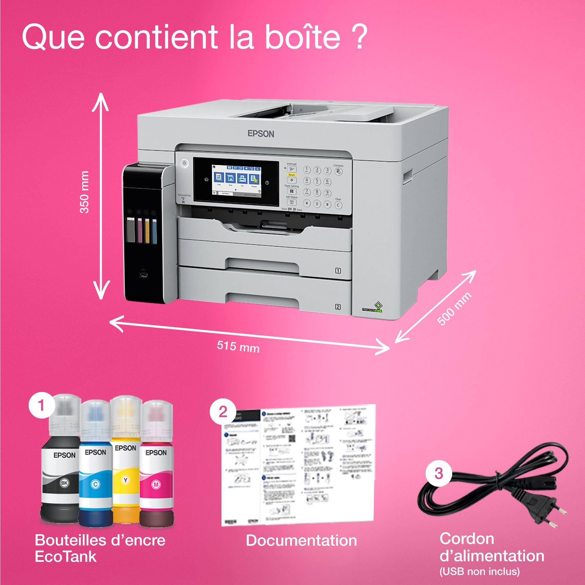 Imprimante multifonction A3 EcoTank ET-16680 avec Wi-Fi, réservoirs d’encre, scanner, copie et fax whats in the box