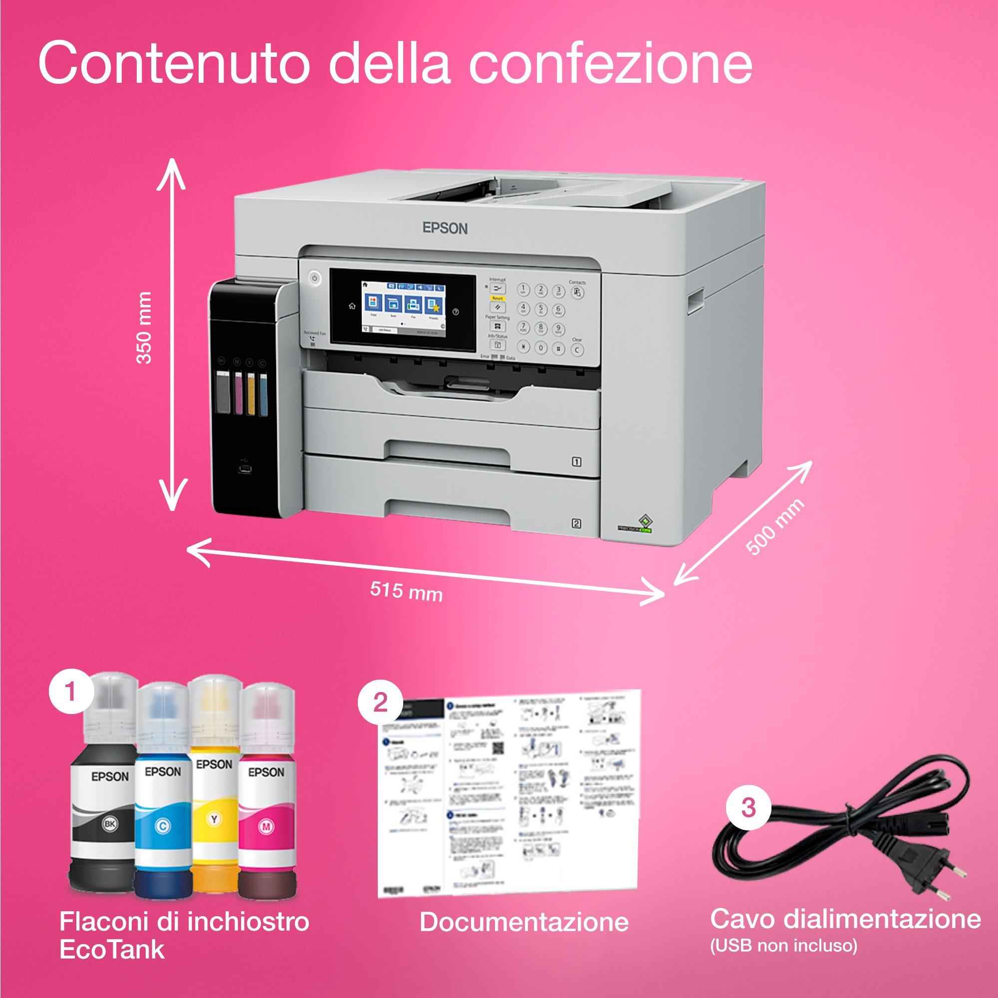 EcoTank ET-16680 stampante multifunzione A3 Wi-Fi con serbatoi di inchiostro, scansione, copia e fax whats in the box