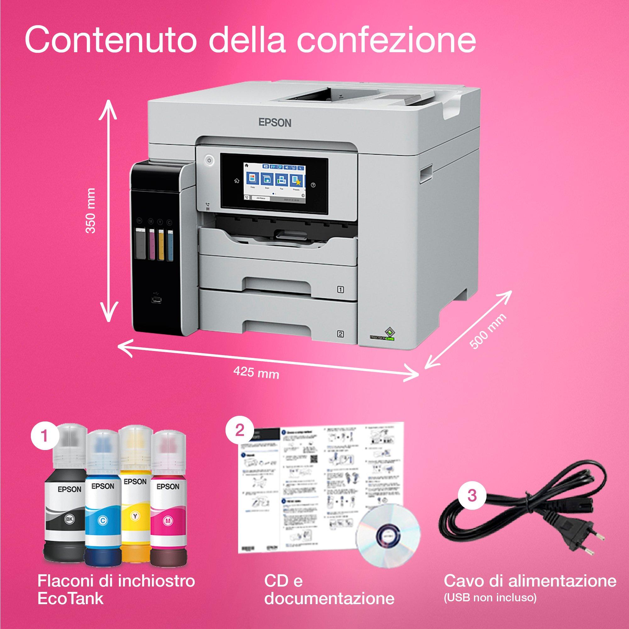 EcoTank ET-5880 stampante multifunzione A4 Wi-Fi con serbatoi di inchiostro, scansione, copia e fax whats in the box