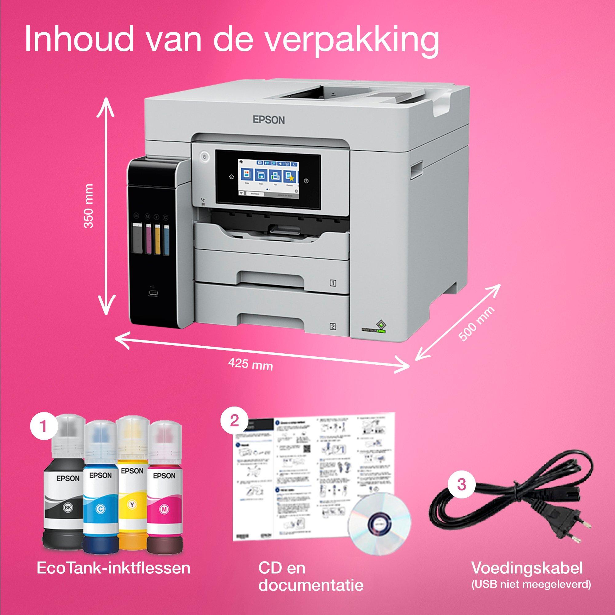 EcoTank Pro ET-5885 multifunctionele A4 Wi-Fi-inkttankprinter met ondersteuning voor PCL whats in the box