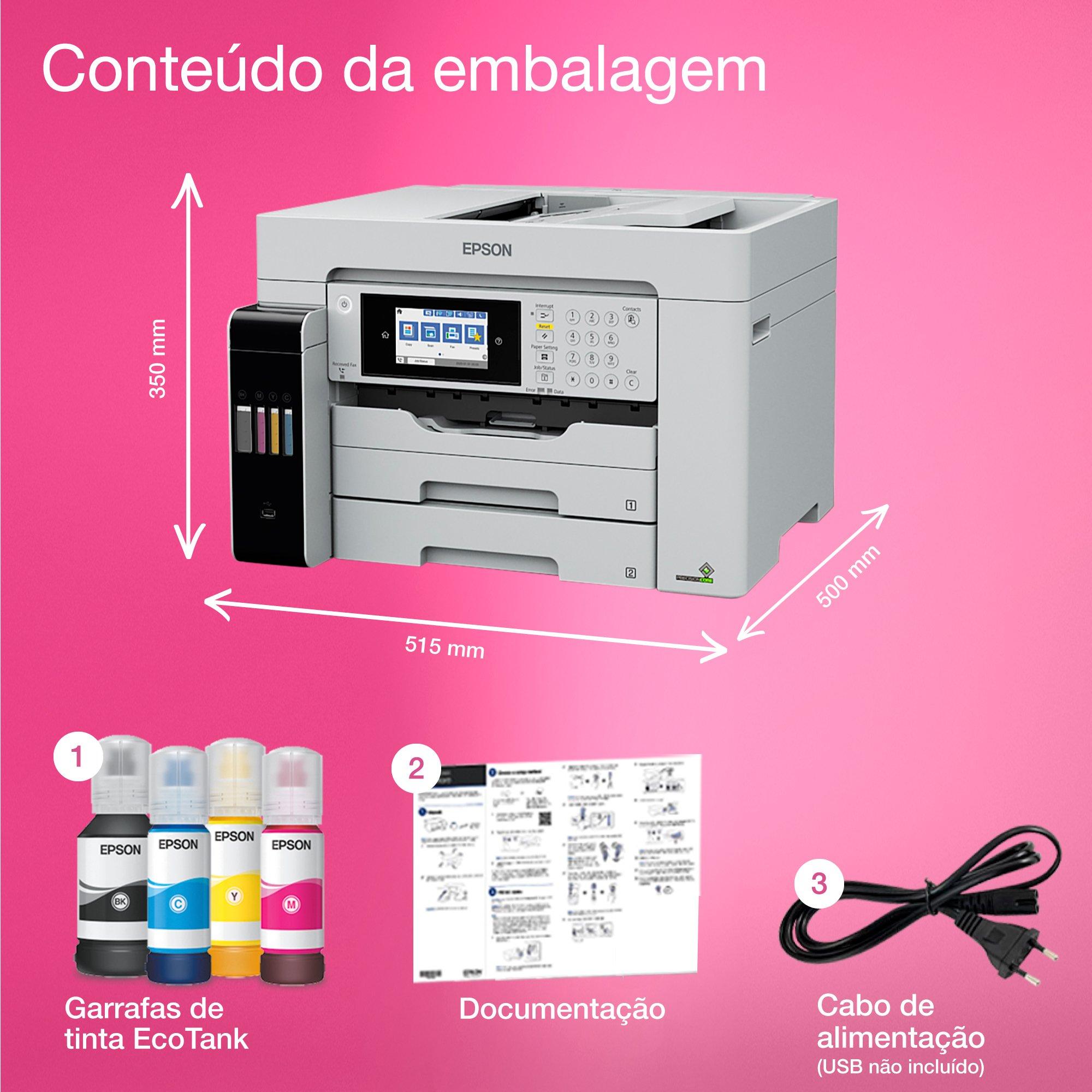 Impressora EcoTank ET-16680 A3 com tanque de tinta Wi-Fi multifunções com digitalização, cópia e fax whats in the box