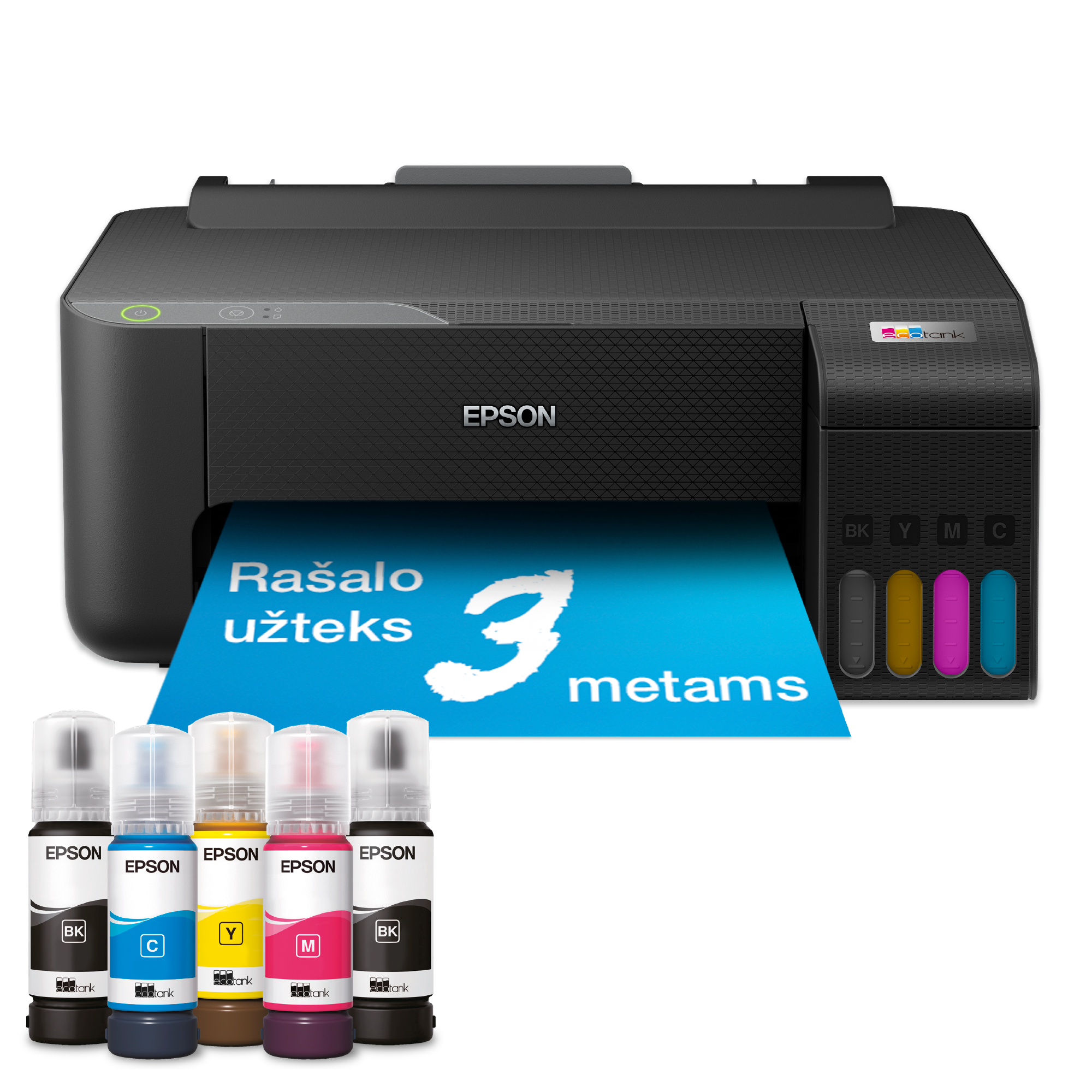 „EcoTank L1230“ spausdintuvas su rašalo talpykla, kurioje rašalo yra tiek, kad pakaks iki 3 metų