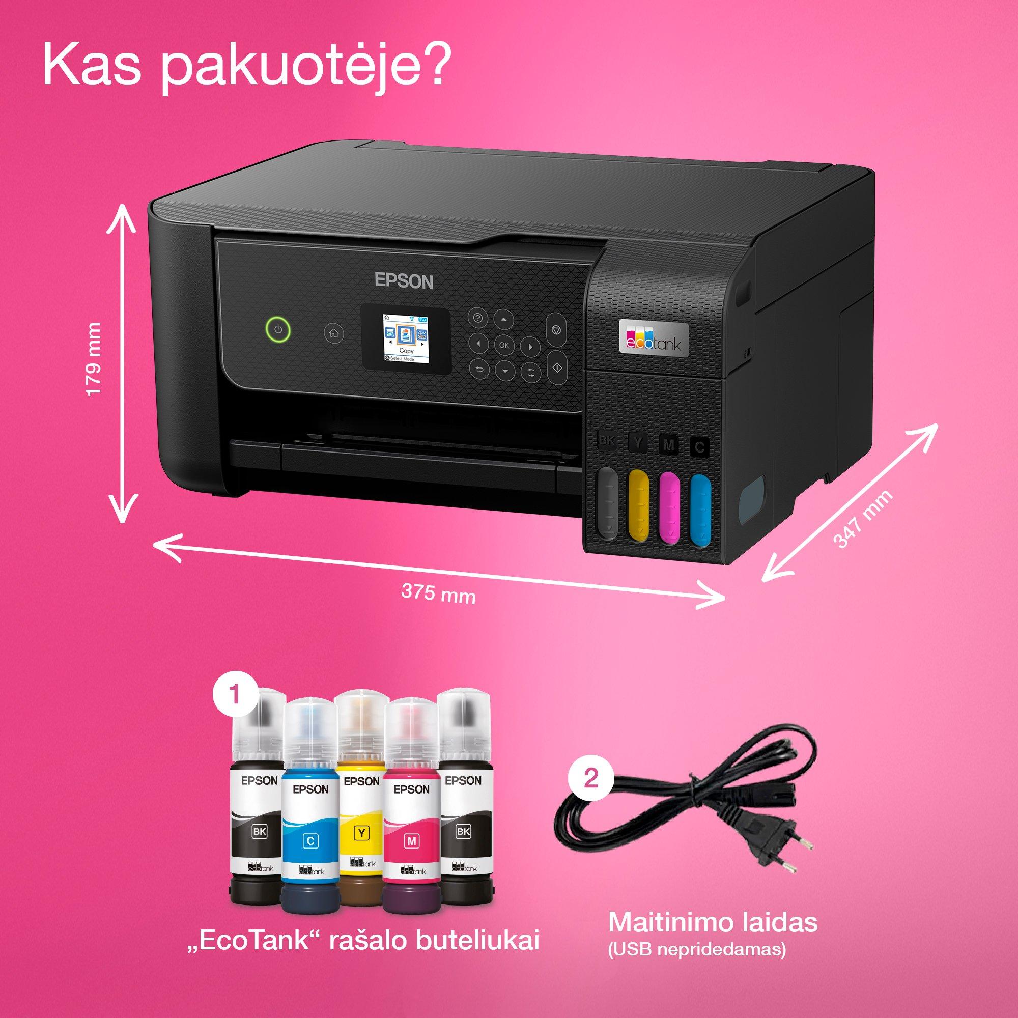EcoTank L3280“ daugiafunkcis A4 spausdintuvas su „Wi-Fi“ ir