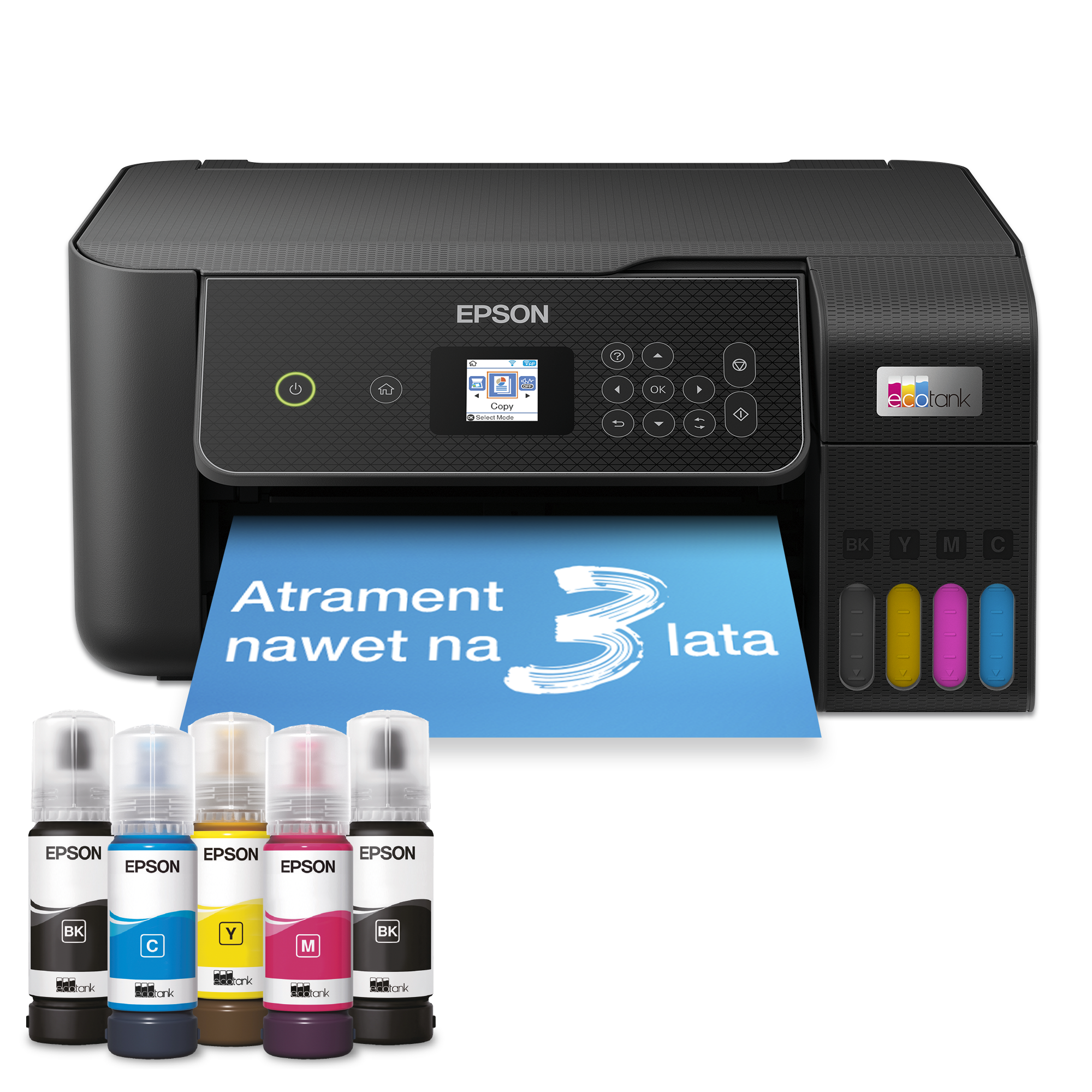 Wielofunkcyjna drukarka A4 EcoTank L3280 z łącznością Wi-Fi i stałym zasilaniem w atrament oraz zapasem atramentu nawet na 3 lata w zestawie