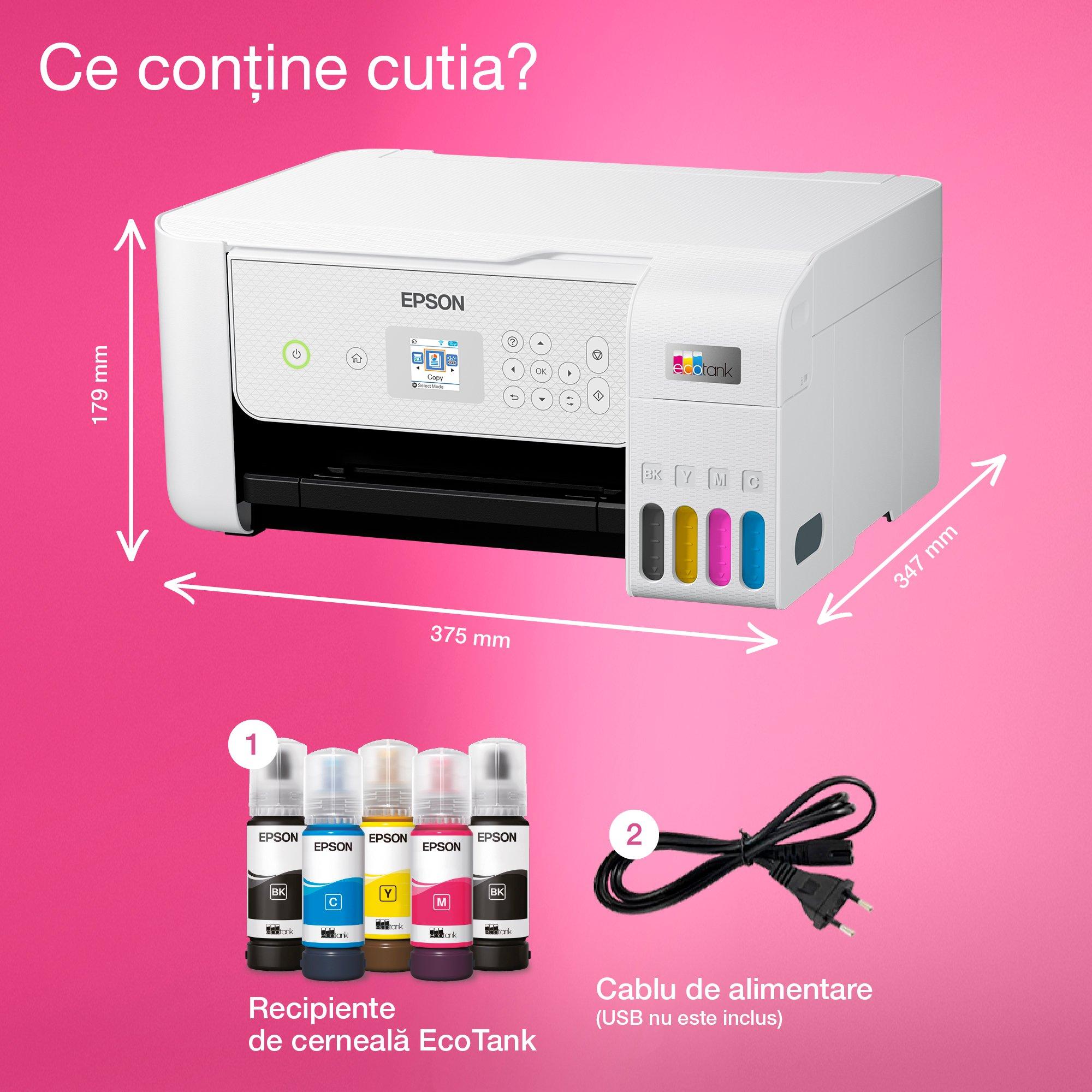 EcoTank L3286 - multifuncțional Wi-Fi A4 cu rezervor de cerneală și cerneală pentru utilizare timp de până la 3 ani inclusă în cutie whats in the box