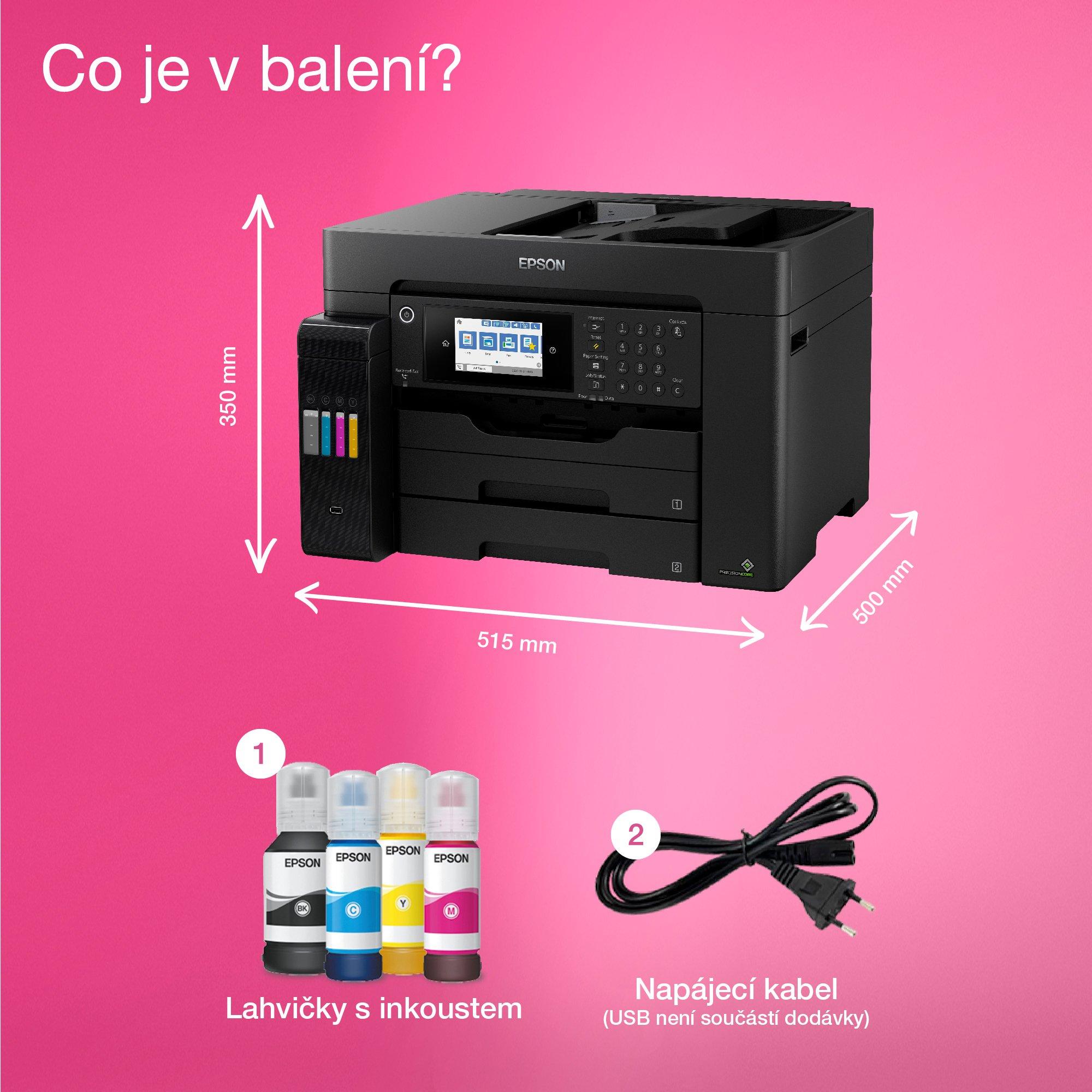 Multifunkční tiskárna EcoTank L15150 pro formát A3+ s inkoustovými nádržkami, připojením přes Wi-Fi a faxem whats in the box