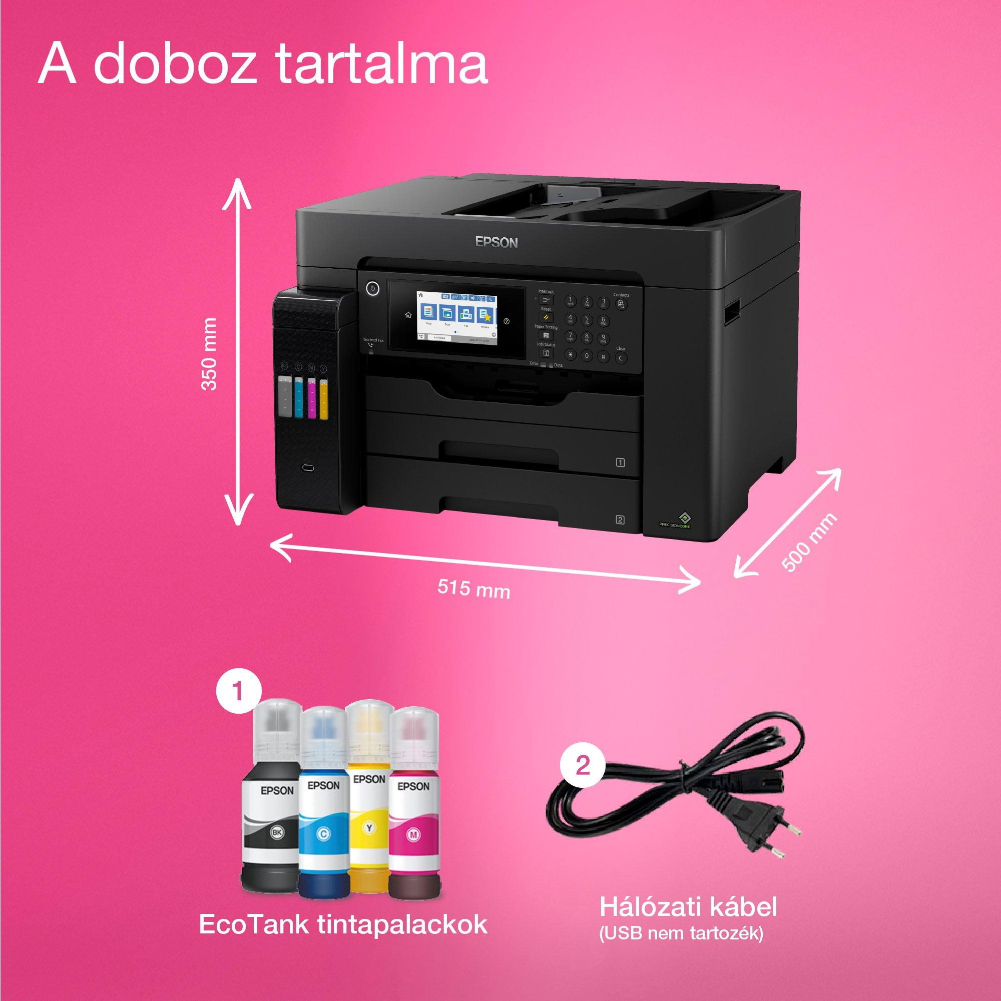 EcoTank L15150 A3+ méretű, többfunkciós, Wi-Fi-s, külső tintatartályos nyomtató fax funkcióval whats in the box