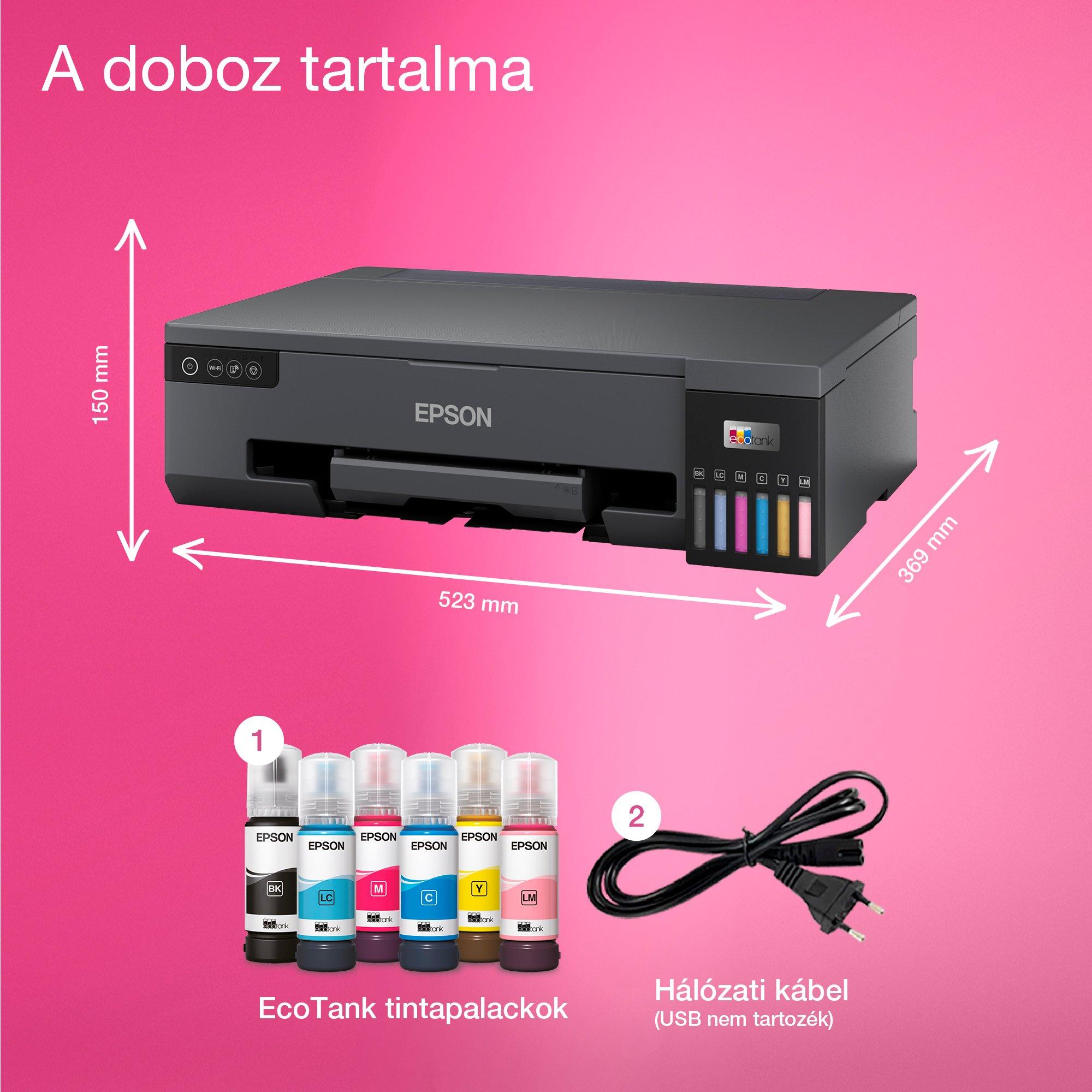 EcoTank L18050 A3+ méretű, Wi-Fi-s, külső tintatartályos fotónyomtató whats in the box