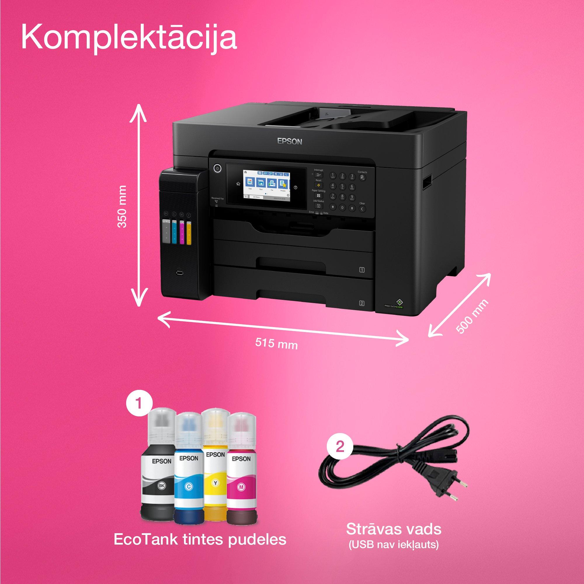 EcoTank L15150 A3+ daudzfunkciju Wi-Fi tintes tvertnes printeris ar faksu whats in the box