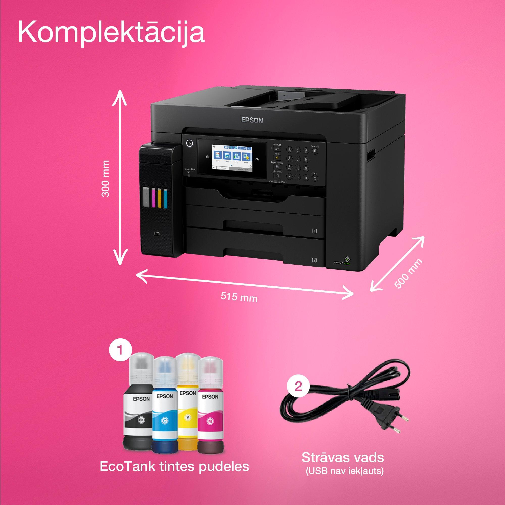 EcoTank L15160 A3+ daudzfunkciju Wi-Fi tintes tvertnes printeris ar faksu whats in the box