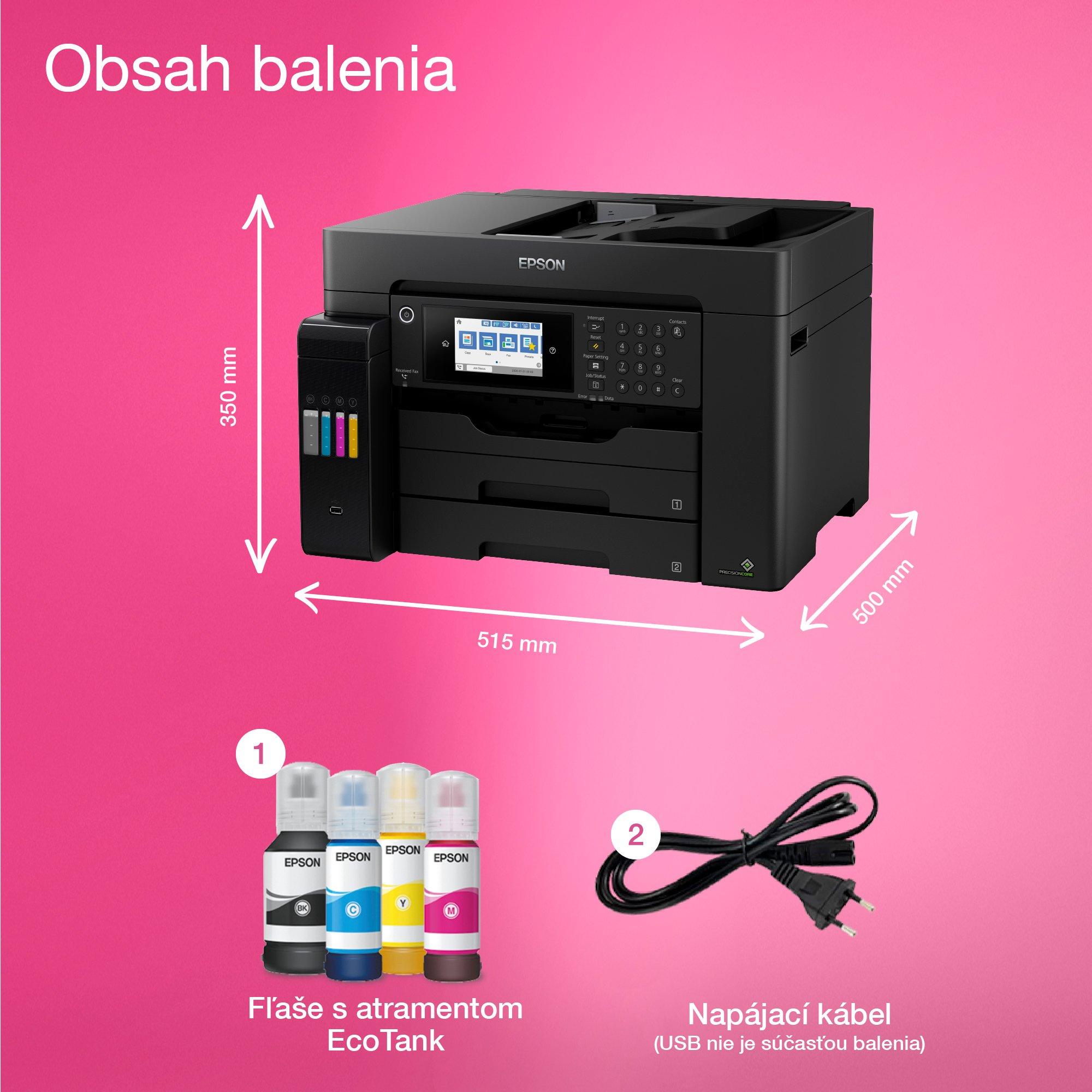 Multifunkčná tlačiareň EcoTank L15150 formátu A3+ s Wi-Fi, atramentovým zásobníkom a faxom whats in the box