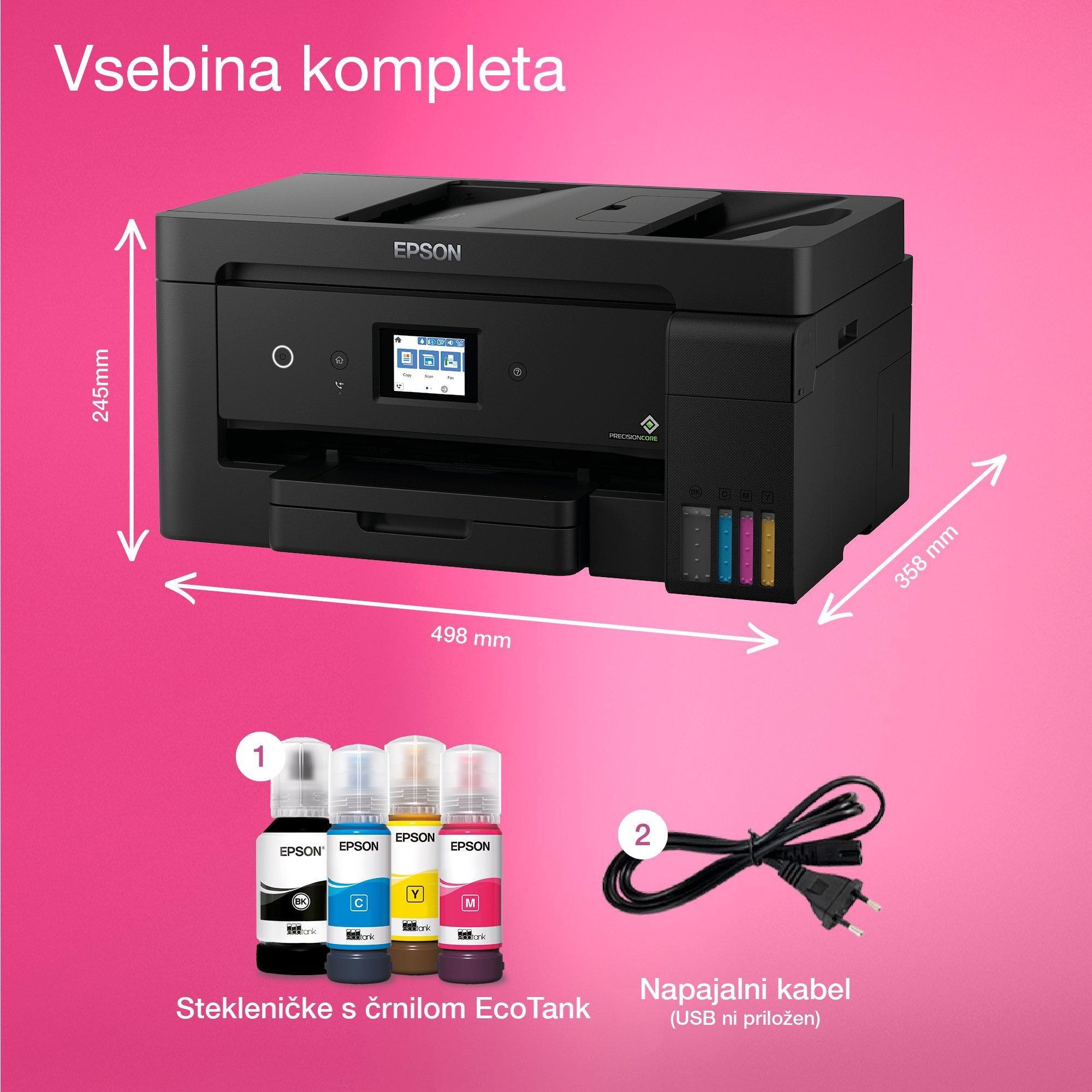 Večnamenski tiskalnik EcoTank L14150 A3+ s povezljivostjo Wi-Fi in sistemom posod s črnilom, z vključenim črnilom za do 3 leta uporabe whats in the box